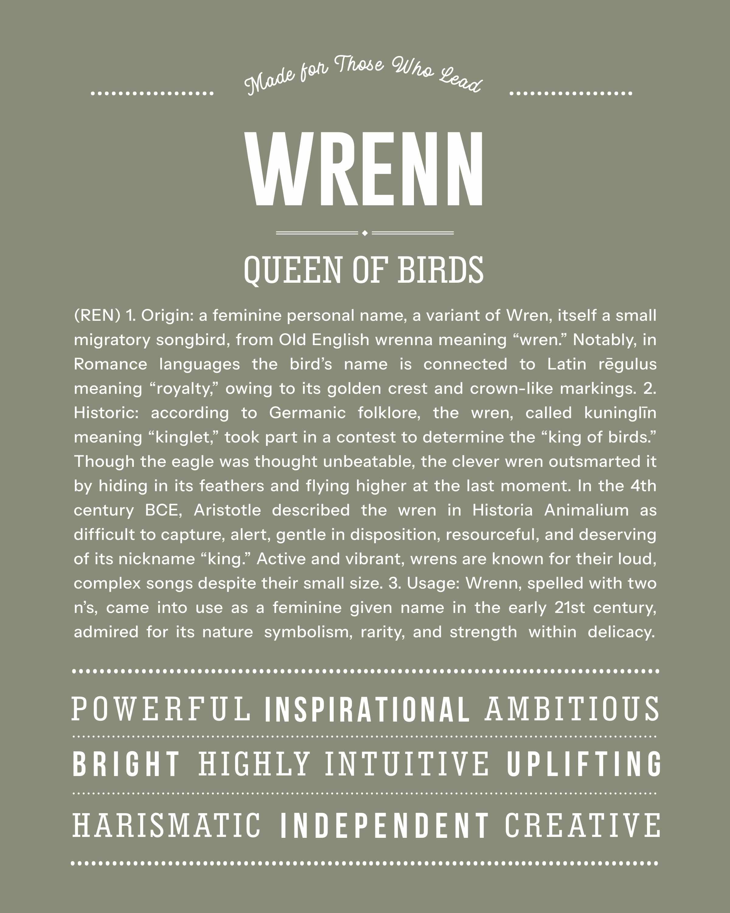 Wrenn | Personalised Name Meaning Print – Custom Name Art Gift