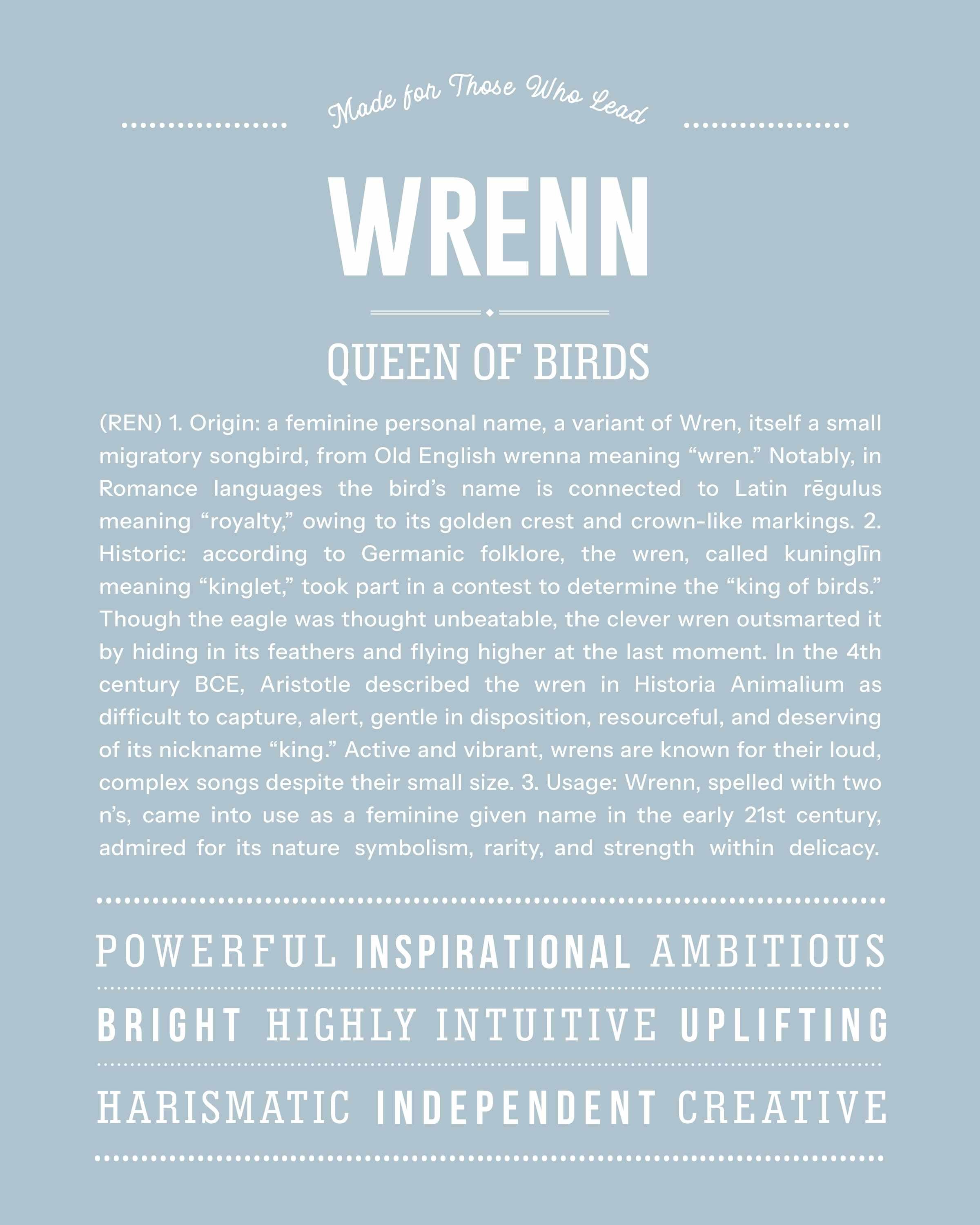 Wrenn | Personalised Name Meaning Print – Custom Name Art Gift