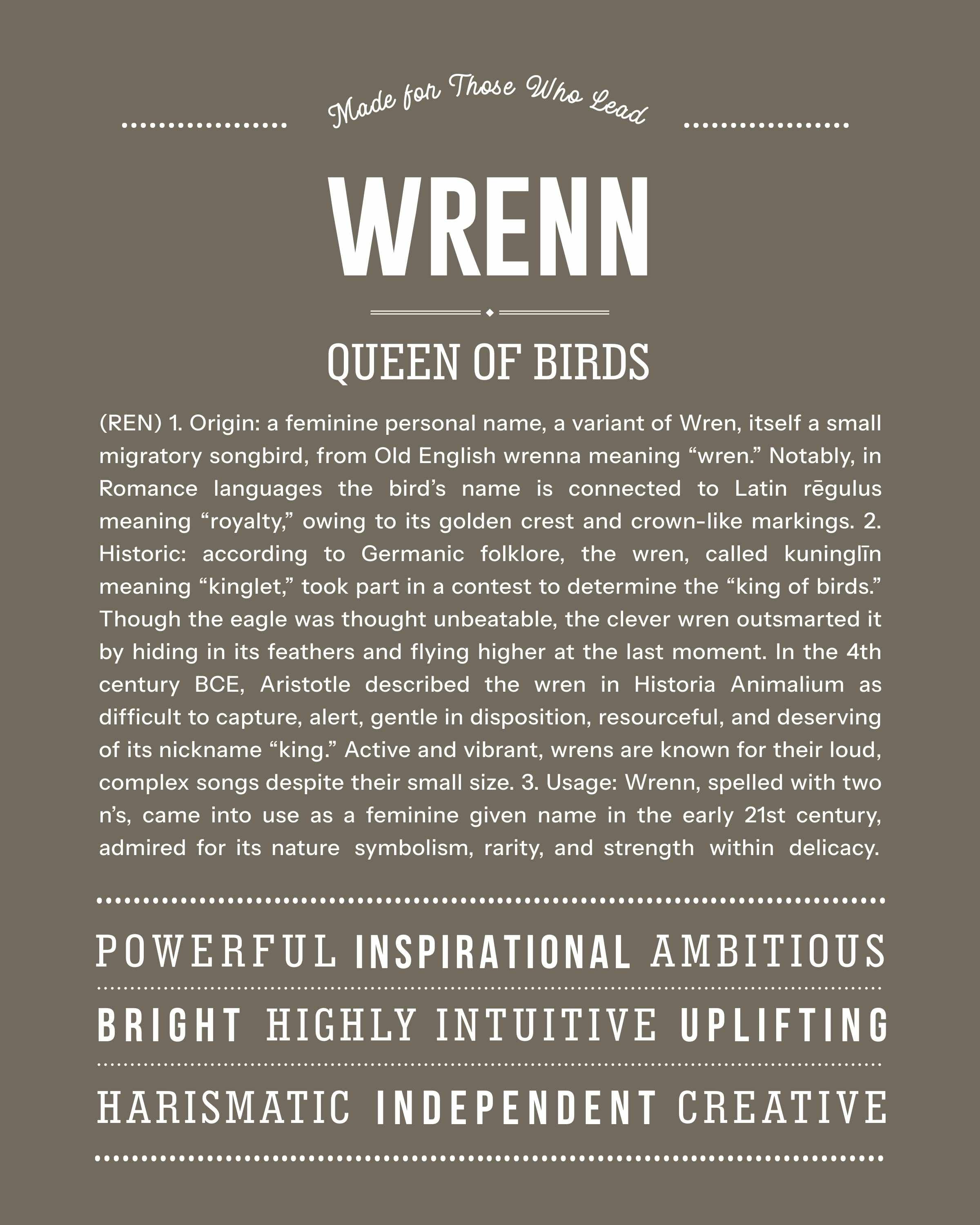 Wrenn | Personalised Name Meaning Print – Custom Name Art Gift
