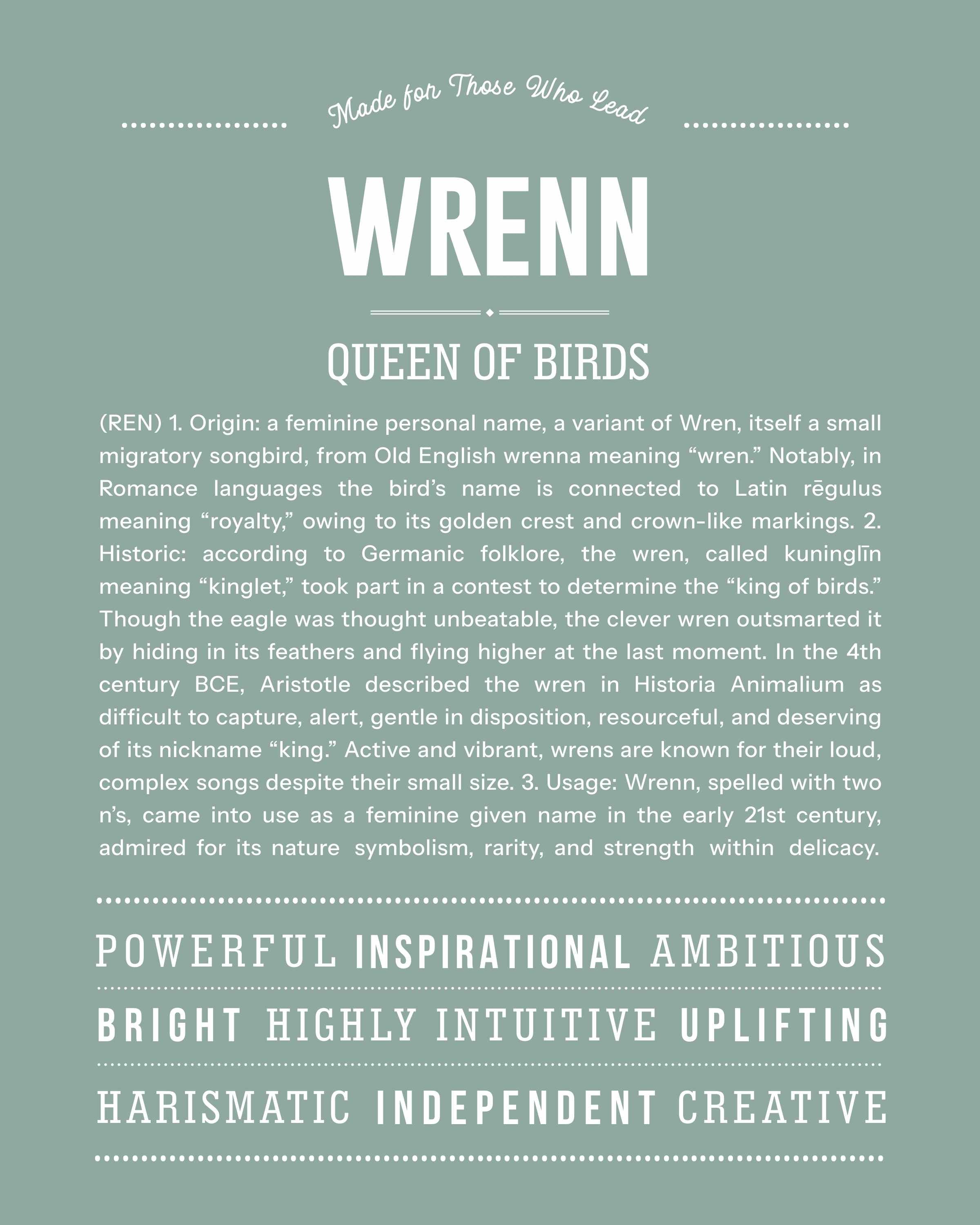Wrenn | Personalised Name Meaning Print – Custom Name Art Gift