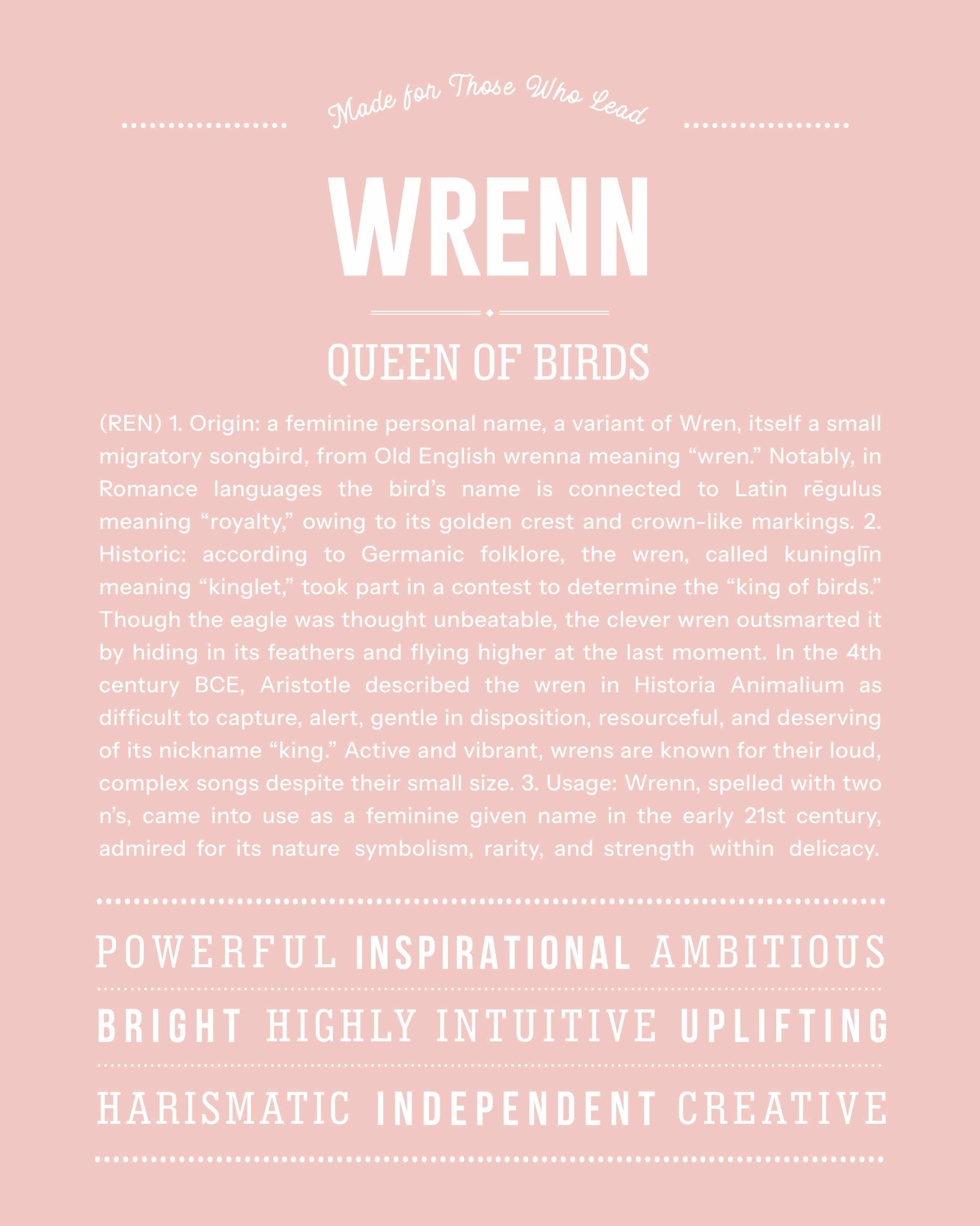 Wrenn | Personalised Name Meaning Print – Custom Name Art Gift