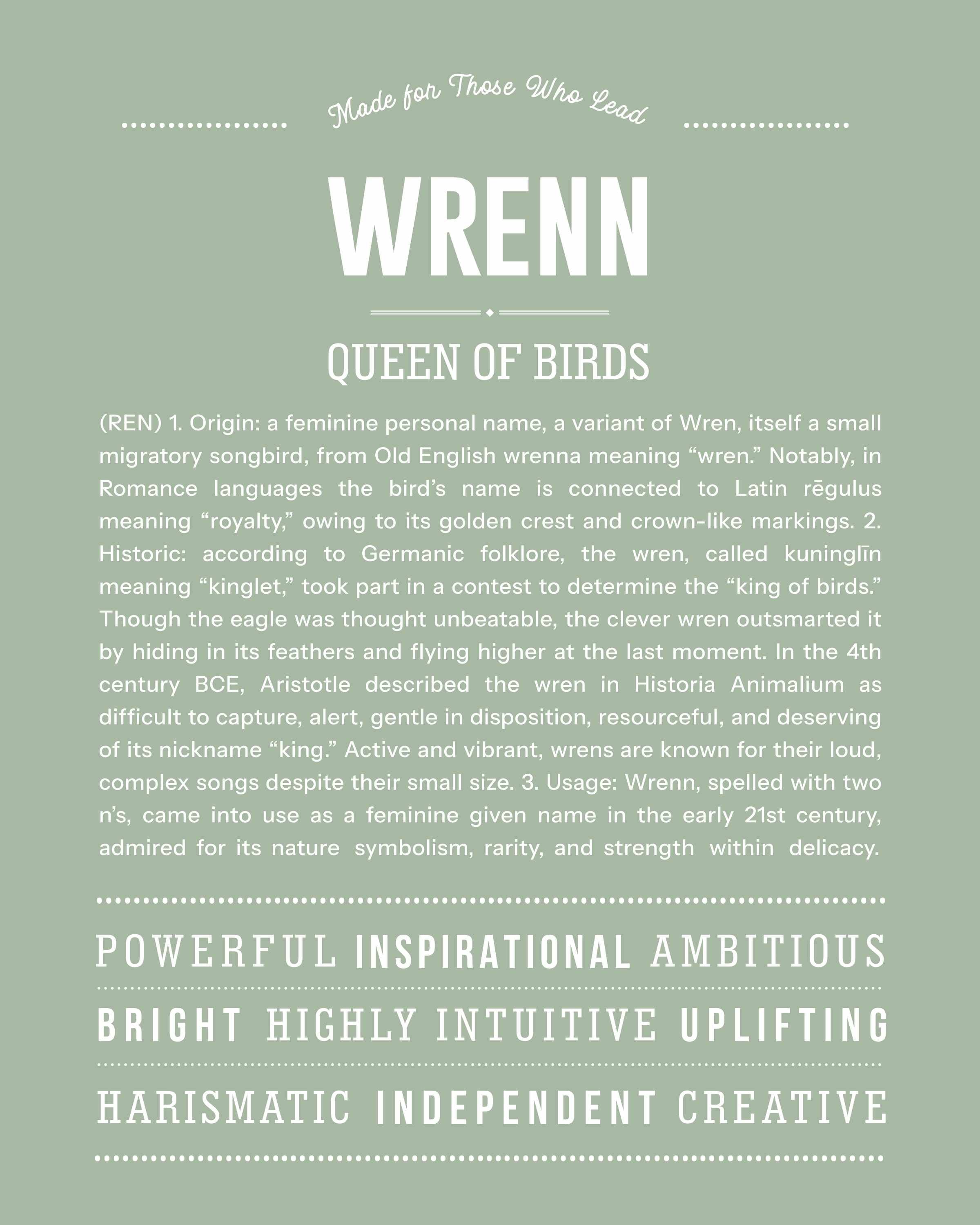Wrenn | Personalised Name Meaning Print – Custom Name Art Gift