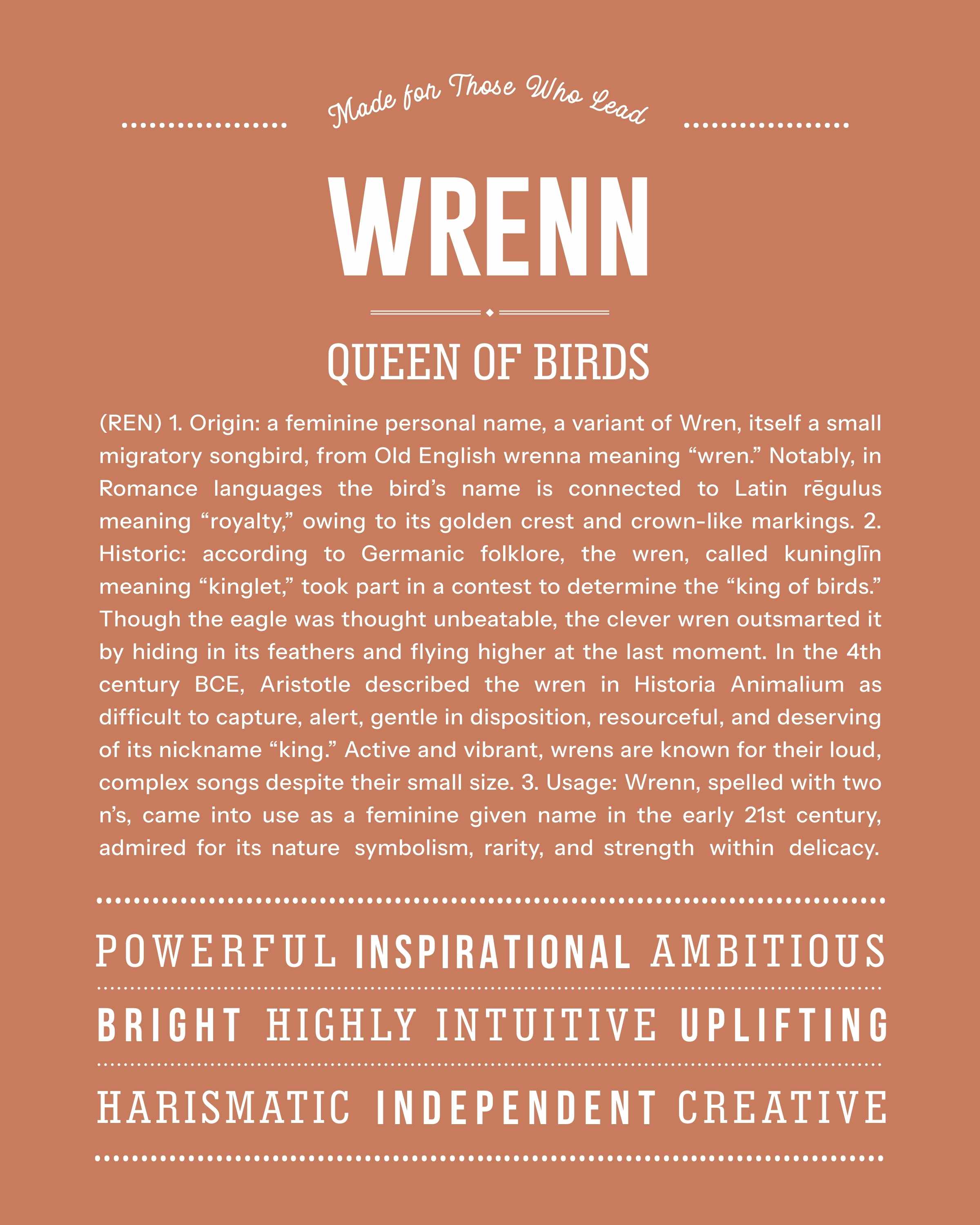 Wrenn | Personalised Name Meaning Print – Custom Name Art Gift