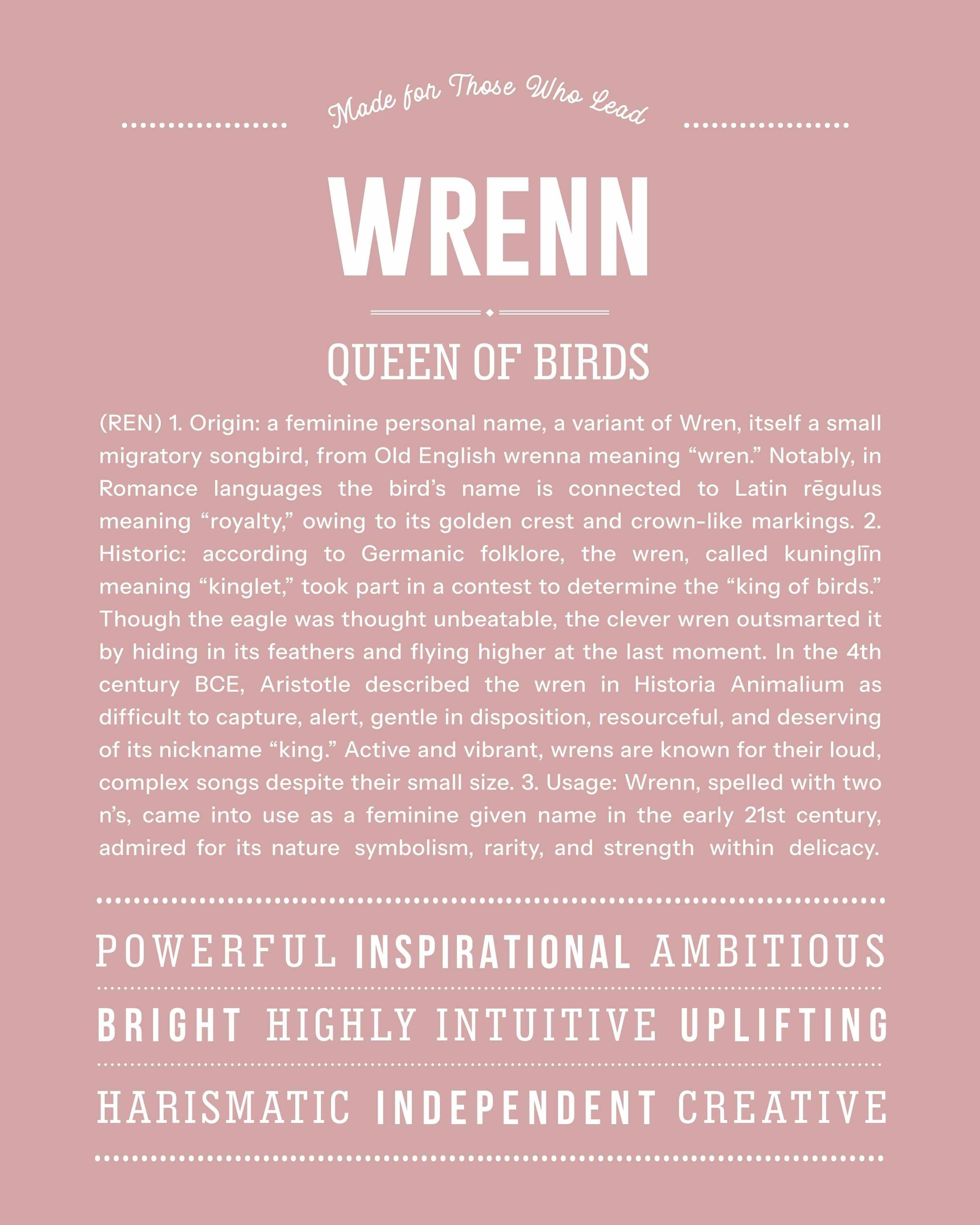 Wrenn | Personalised Name Meaning Print – Custom Name Art Gift