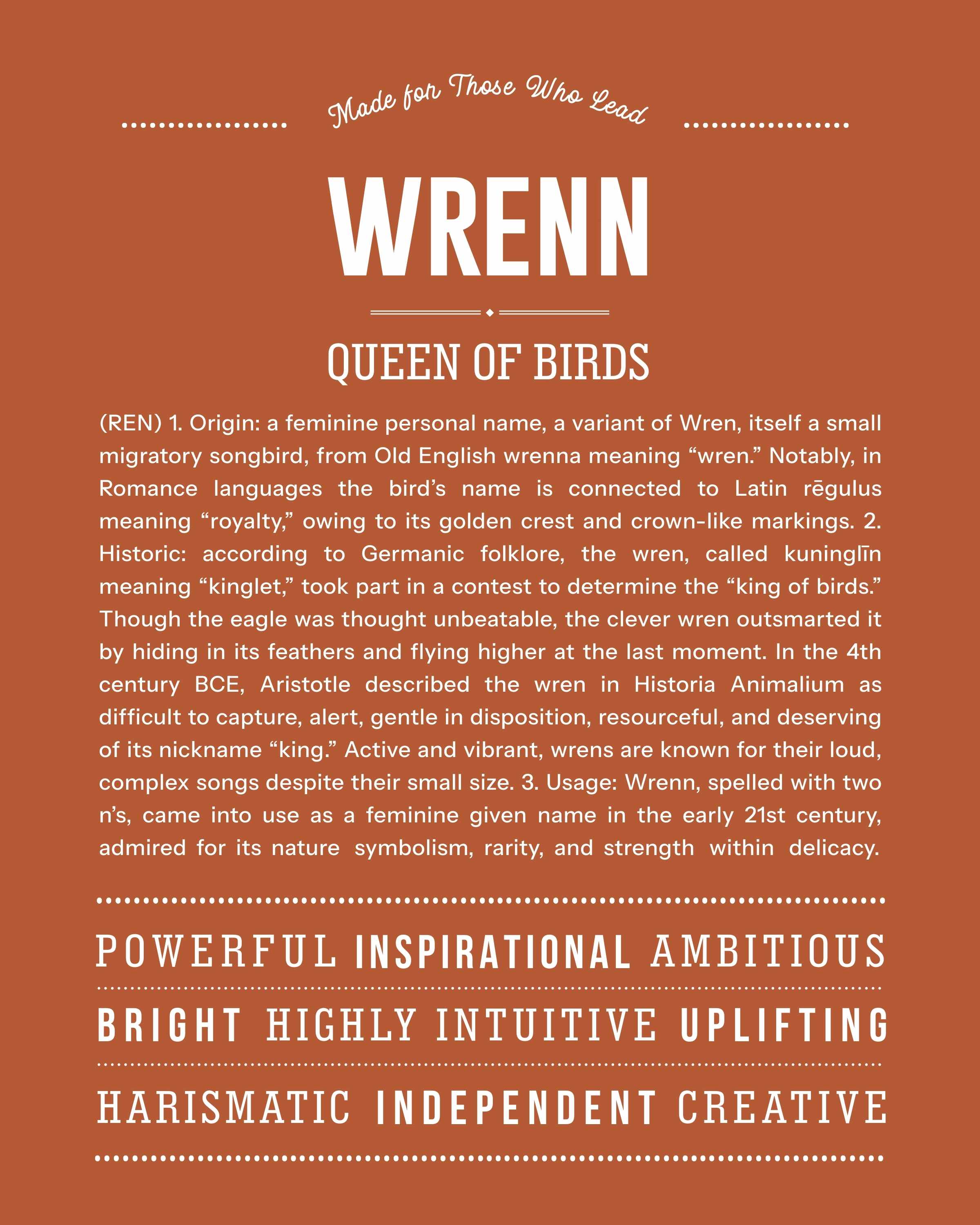 Wrenn | Personalised Name Meaning Print – Custom Name Art Gift