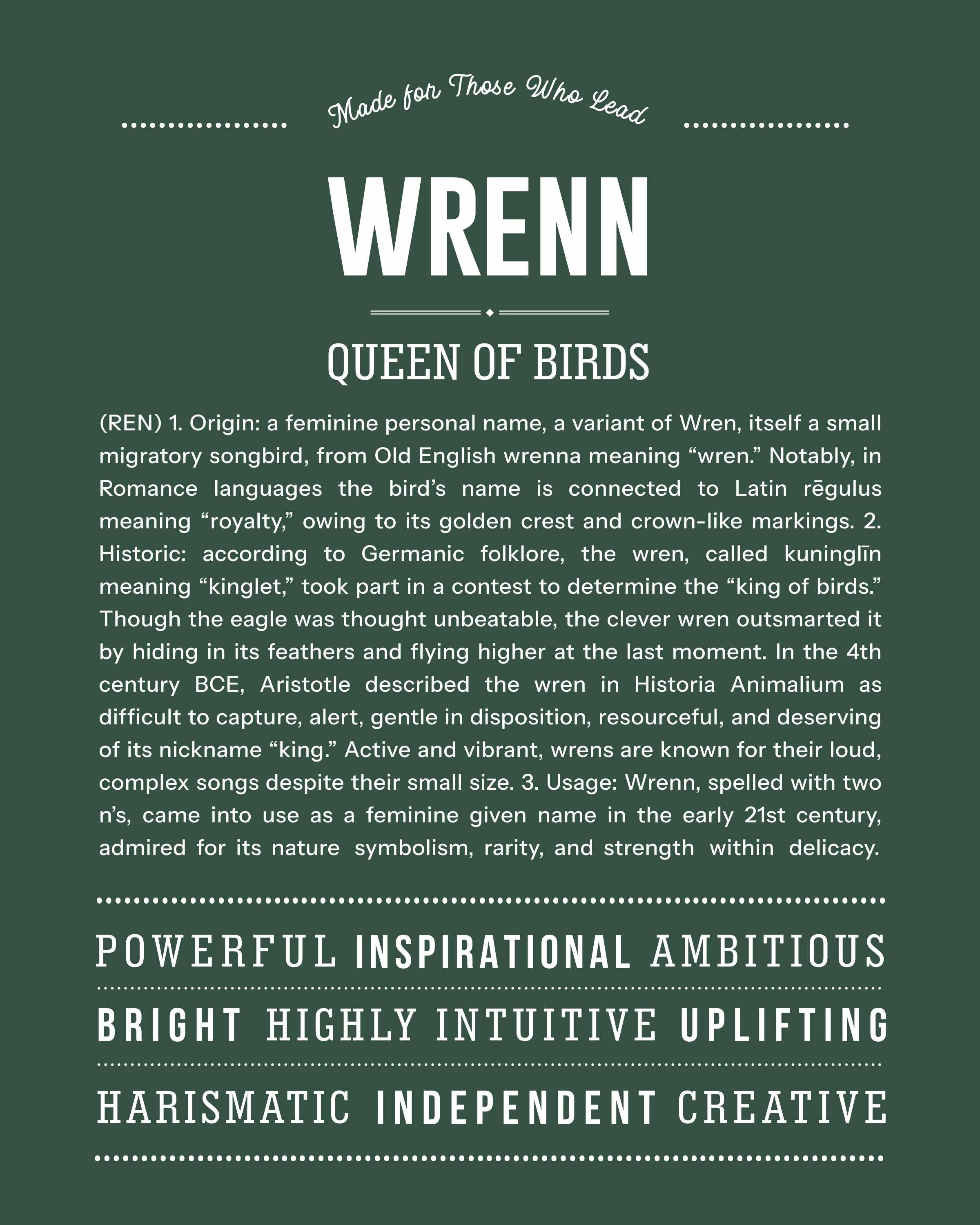Wrenn | Personalised Name Meaning Print – Custom Name Art Gift