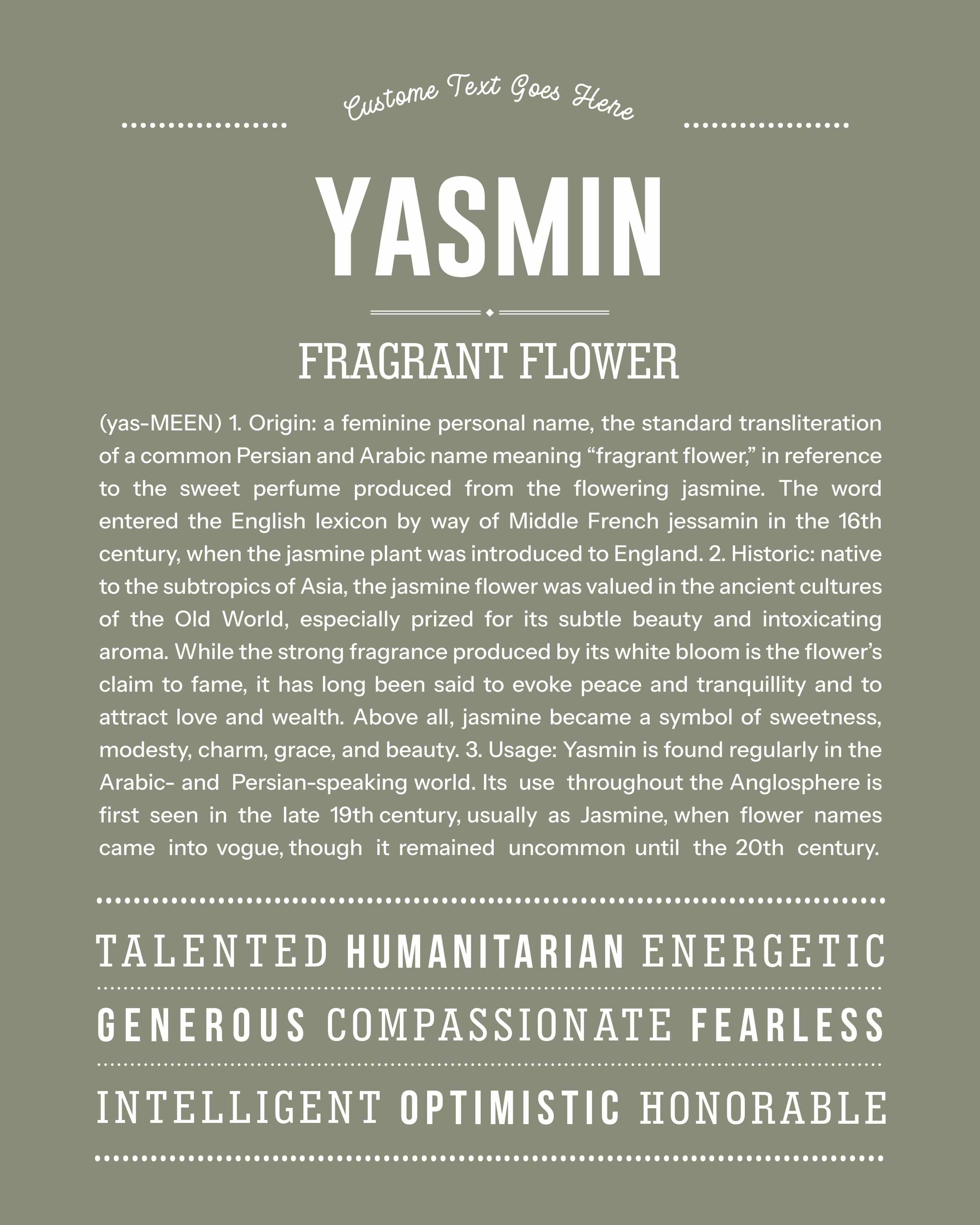 Yasmin | Personalised Name Meaning Print – Custom Name Art Gift