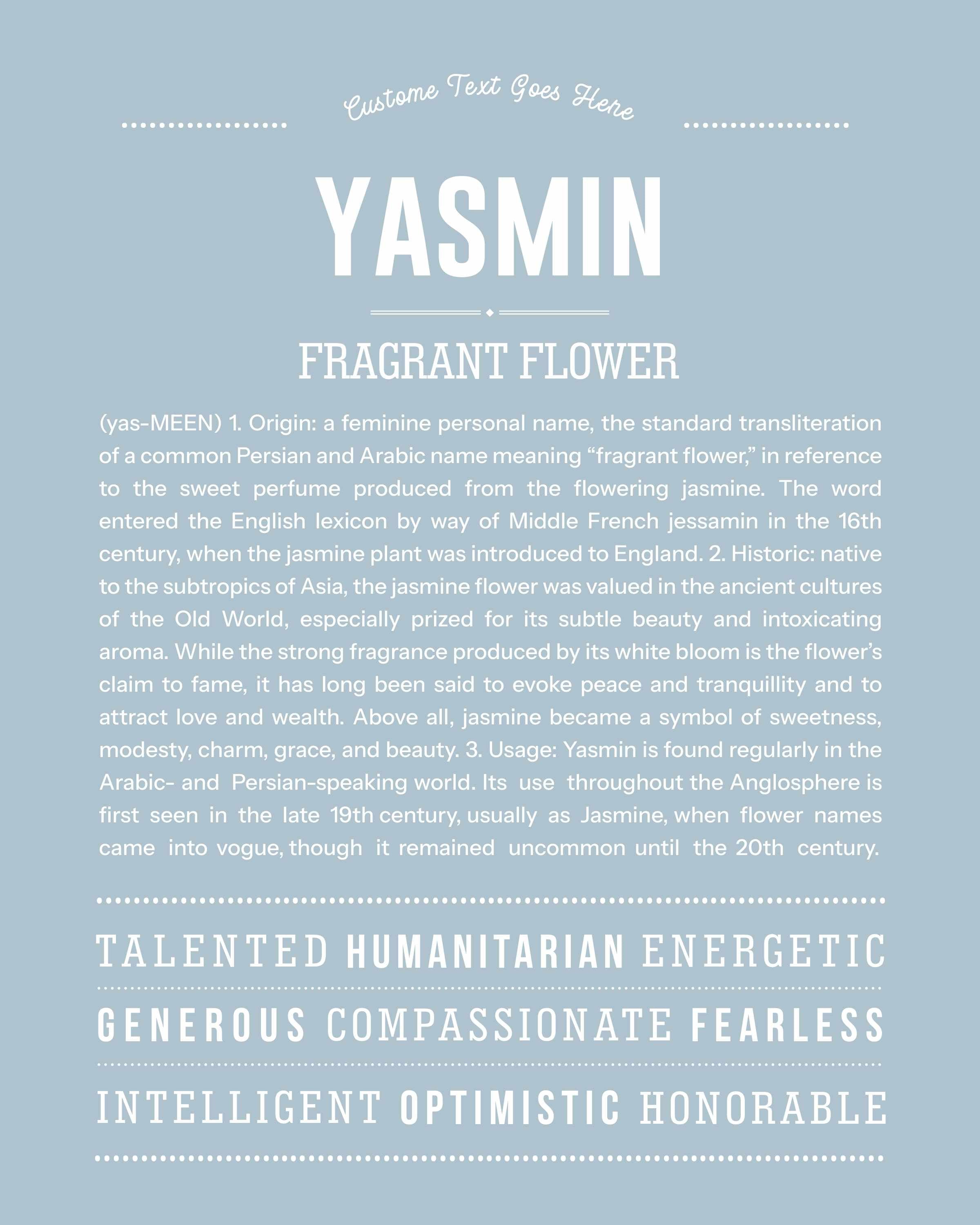 Yasmin | Personalised Name Meaning Print – Custom Name Art Gift