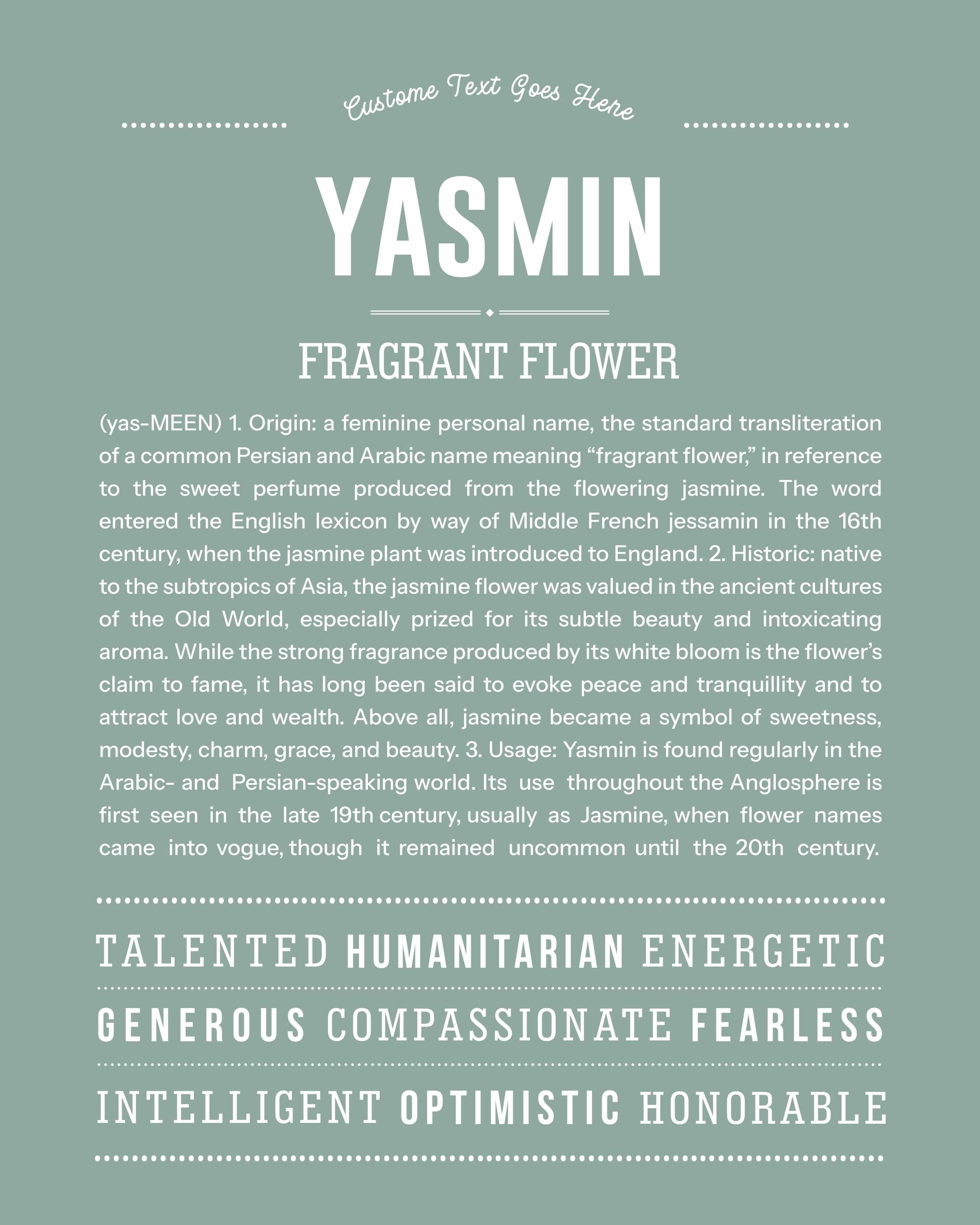 Yasmin | Personalised Name Meaning Print – Custom Name Art Gift
