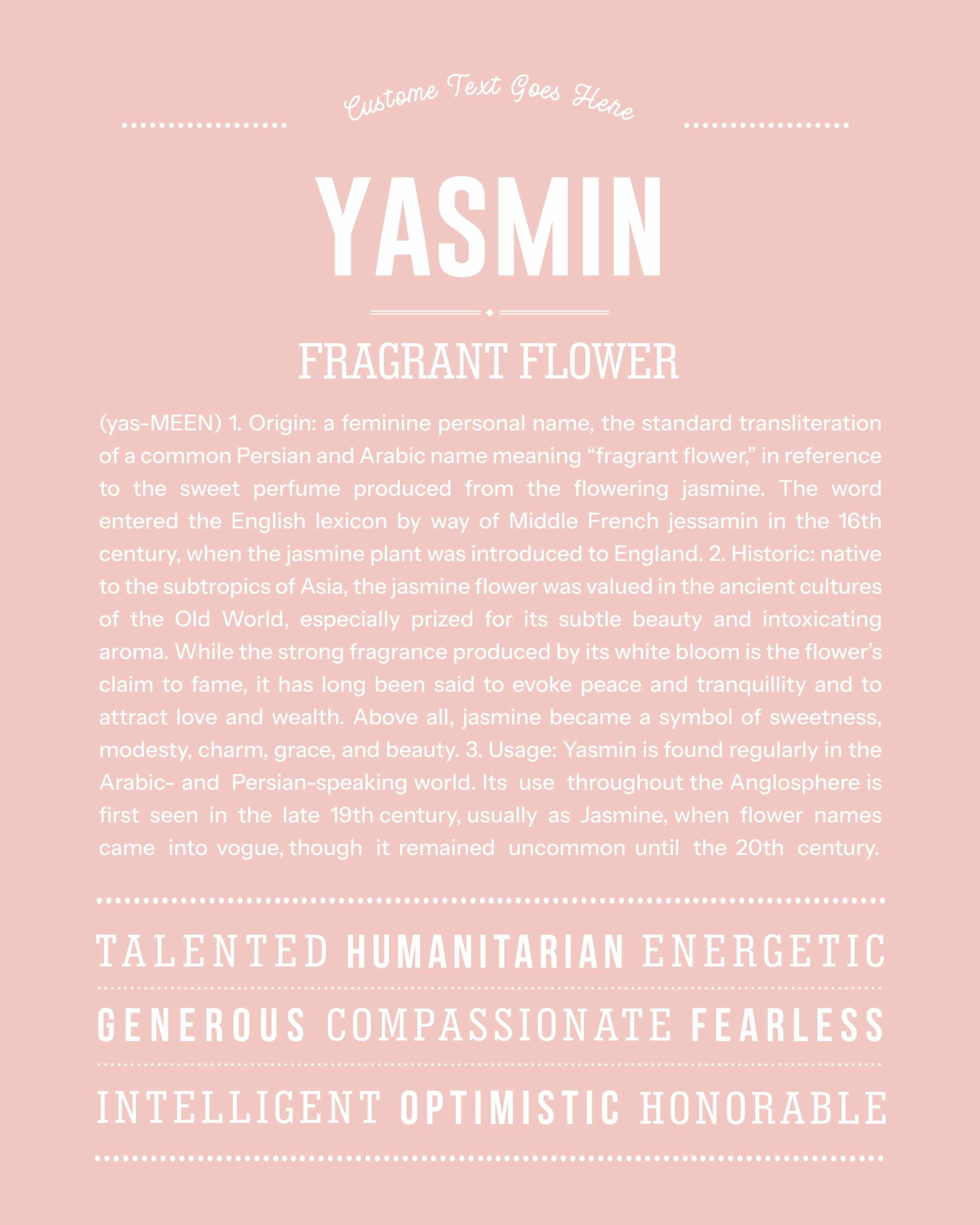 Yasmin | Personalised Name Meaning Print – Custom Name Art Gift