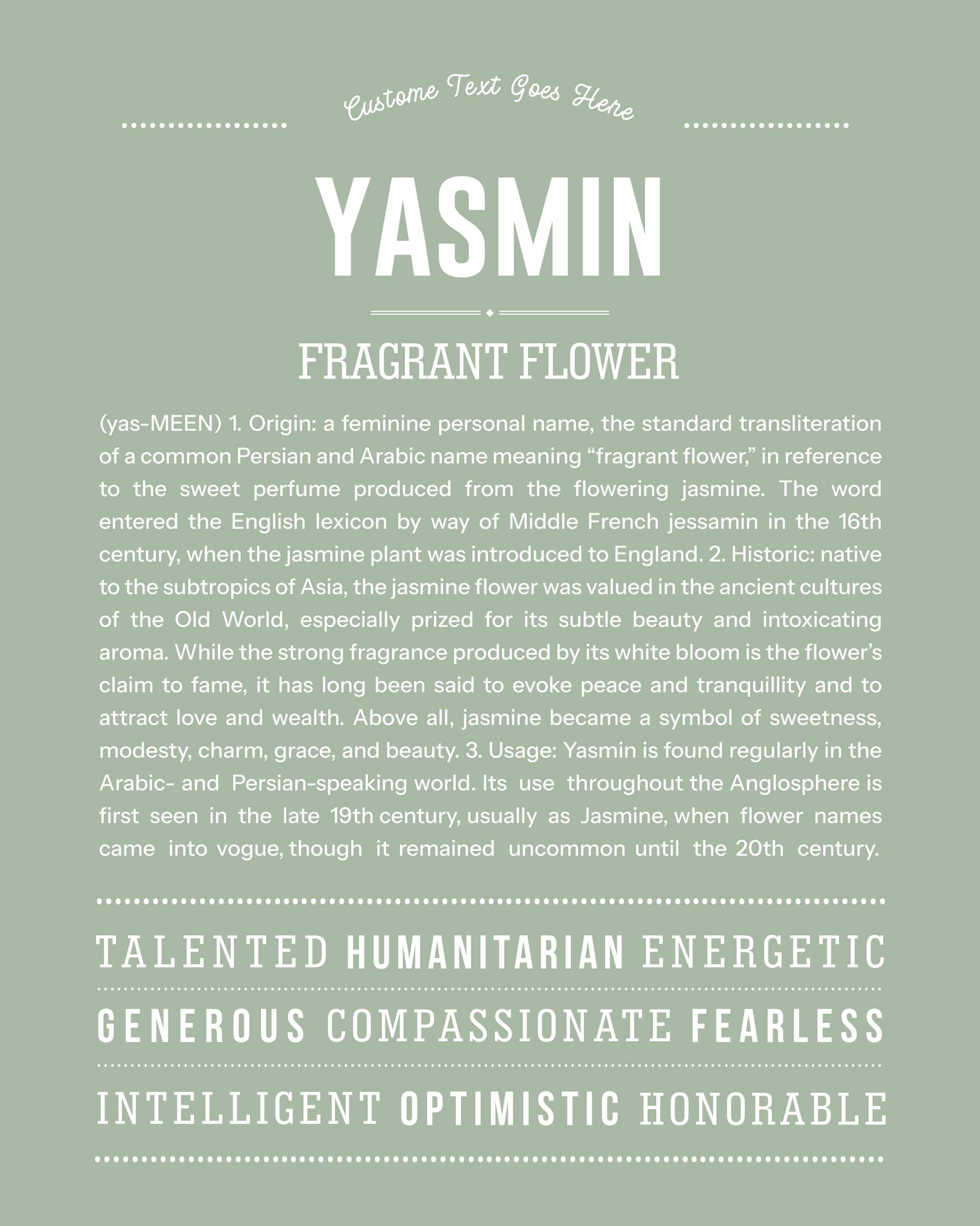 Yasmin | Personalised Name Meaning Print – Custom Name Art Gift