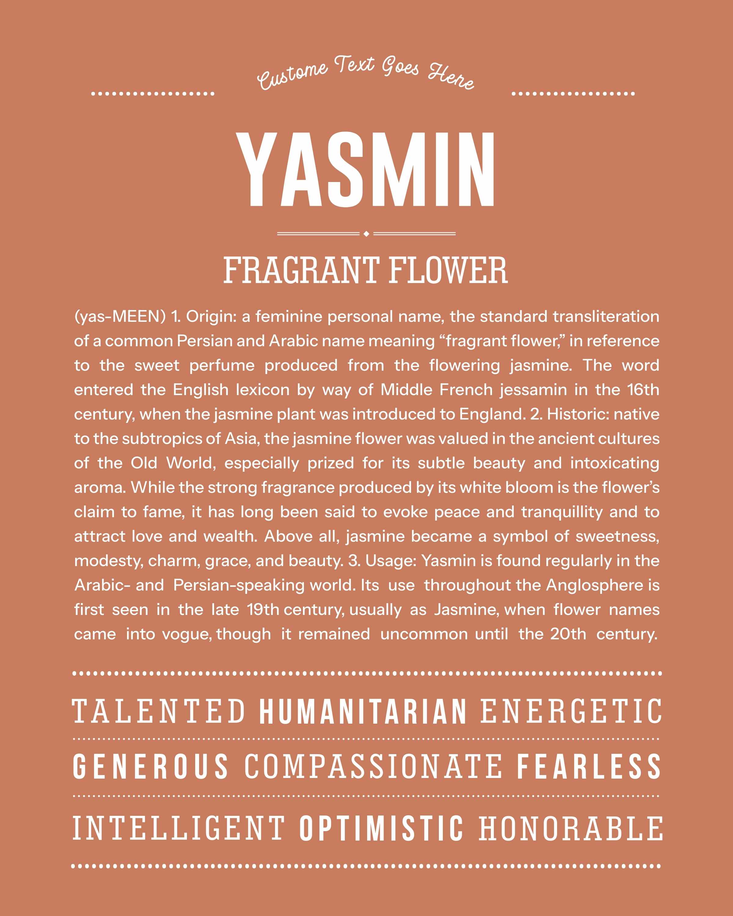 Yasmin | Personalised Name Meaning Print – Custom Name Art Gift