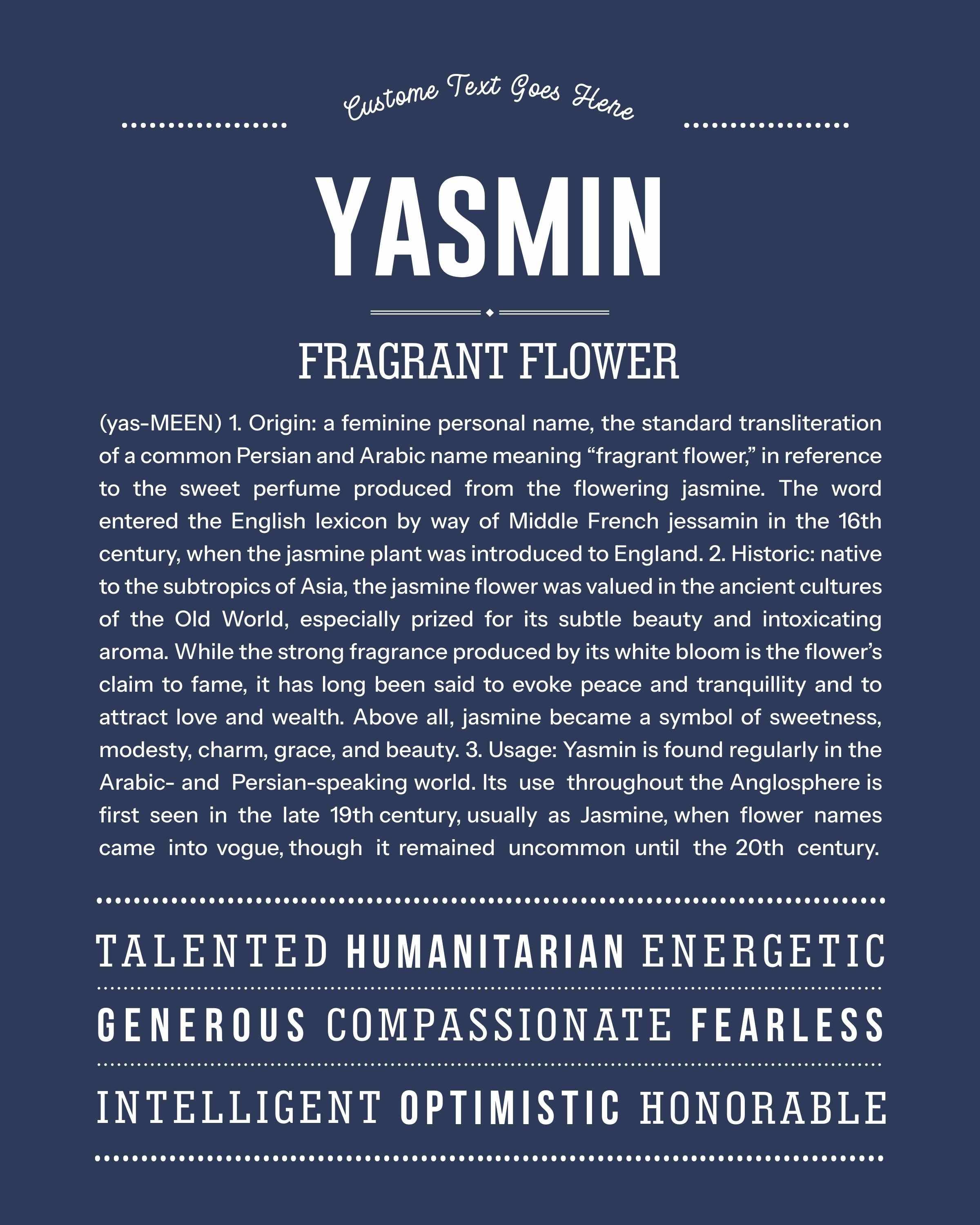 Yasmin | Personalised Name Meaning Print – Custom Name Art Gift