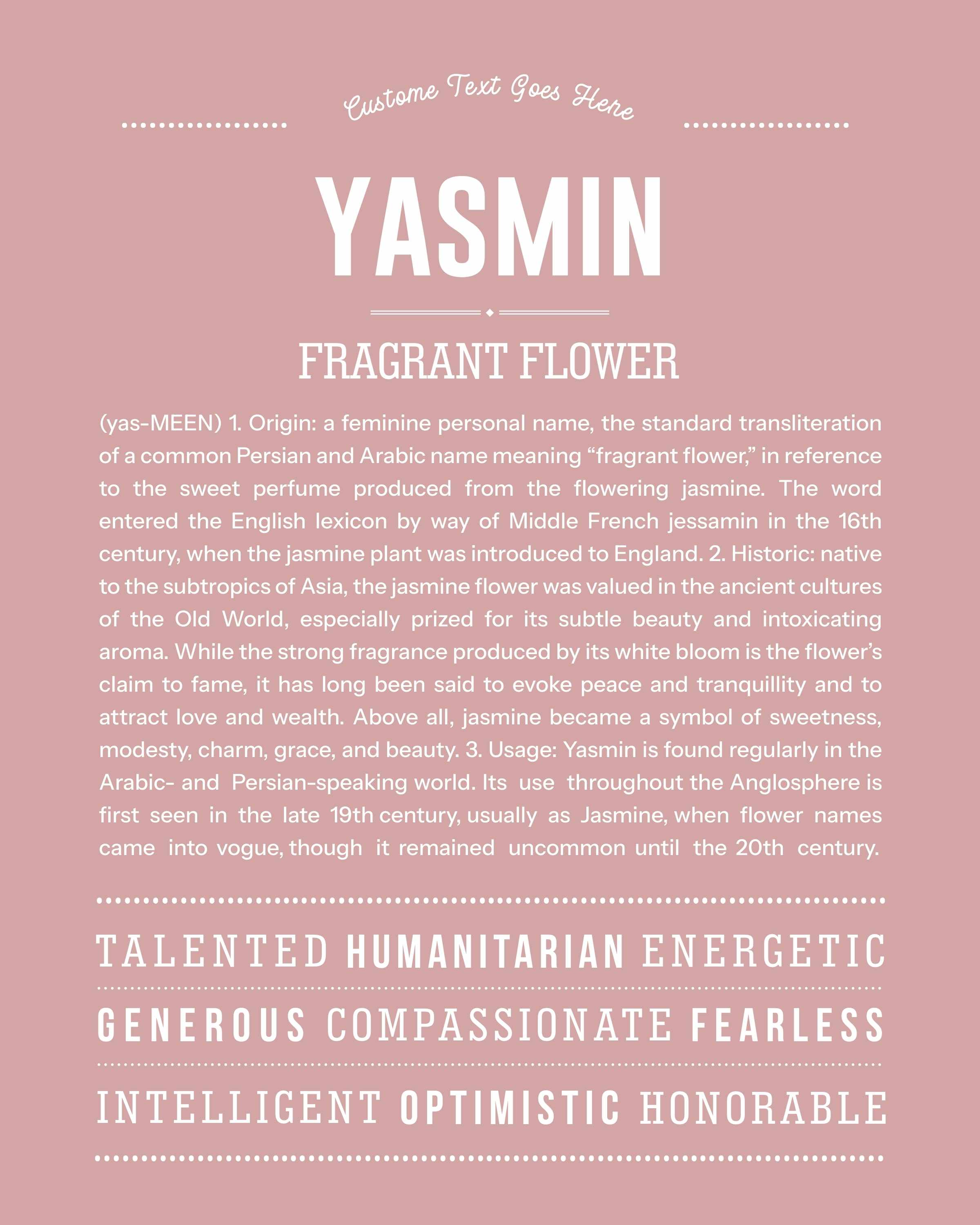 Yasmin | Personalised Name Meaning Print – Custom Name Art Gift