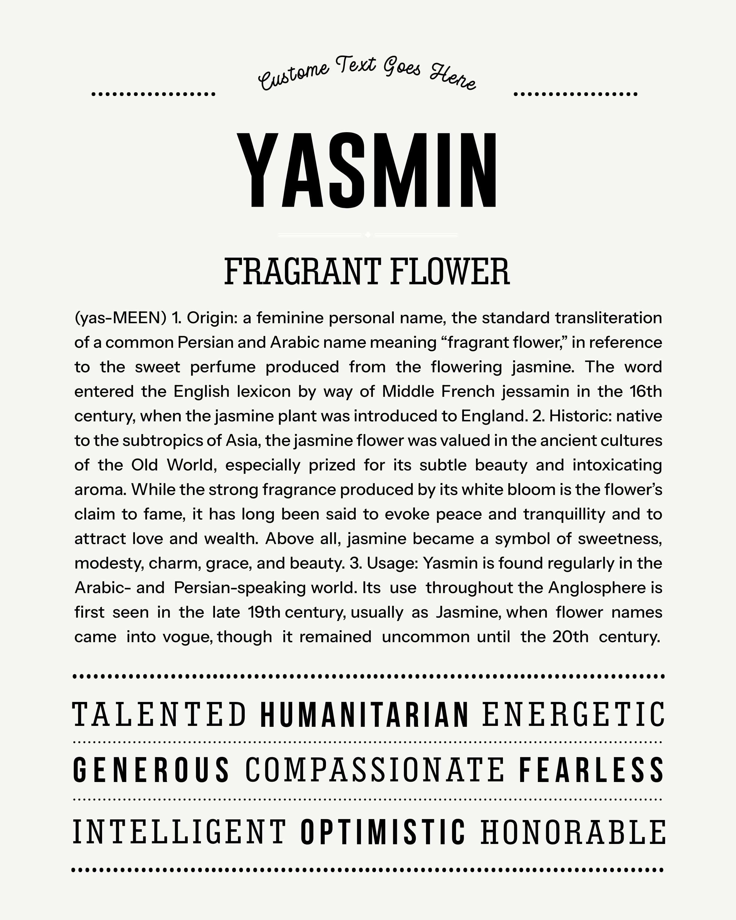 Yasmin | Personalised Name Meaning Print – Custom Name Art Gift