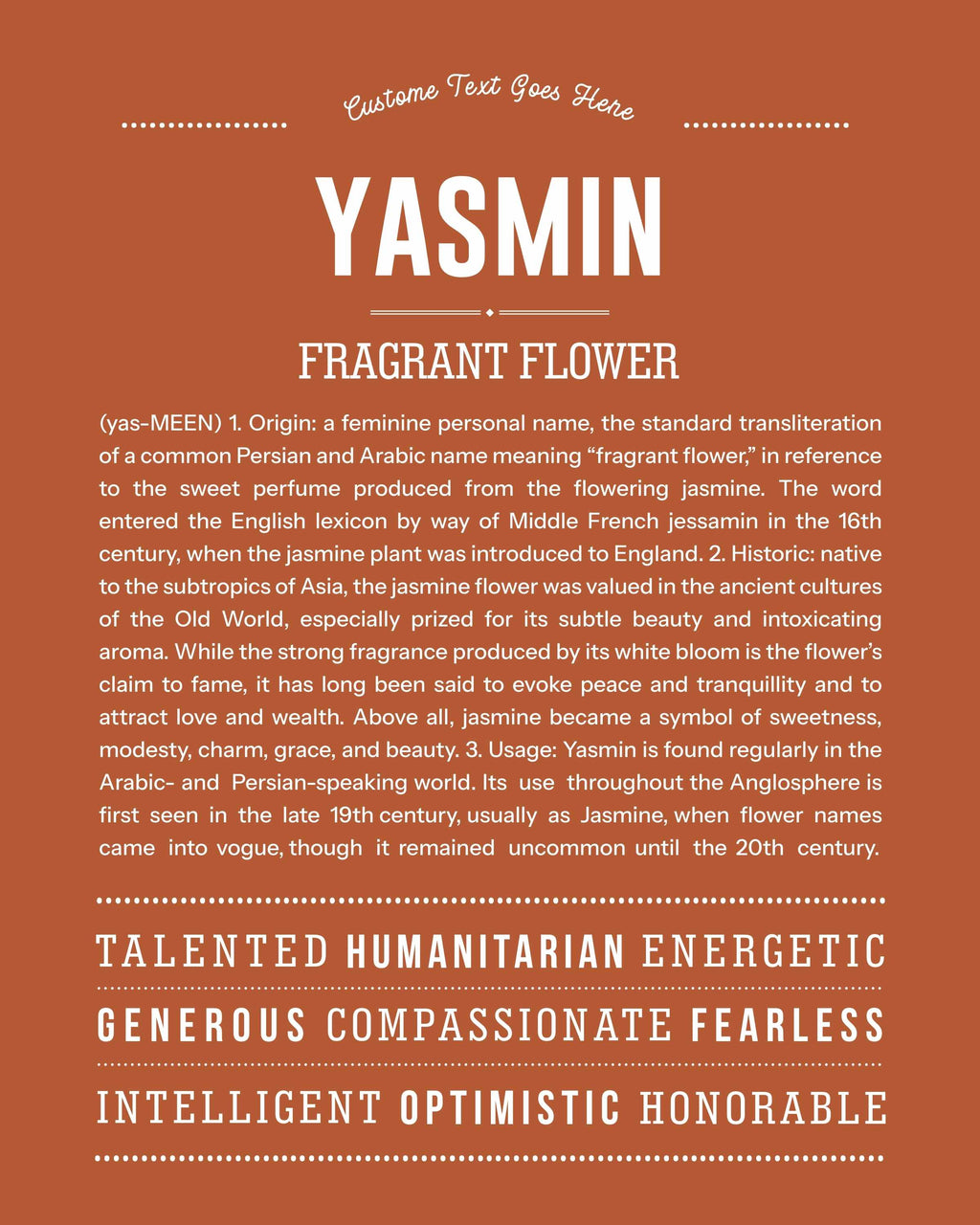 Yasmin | Personalised Name Meaning Print – Custom Name Art Gift