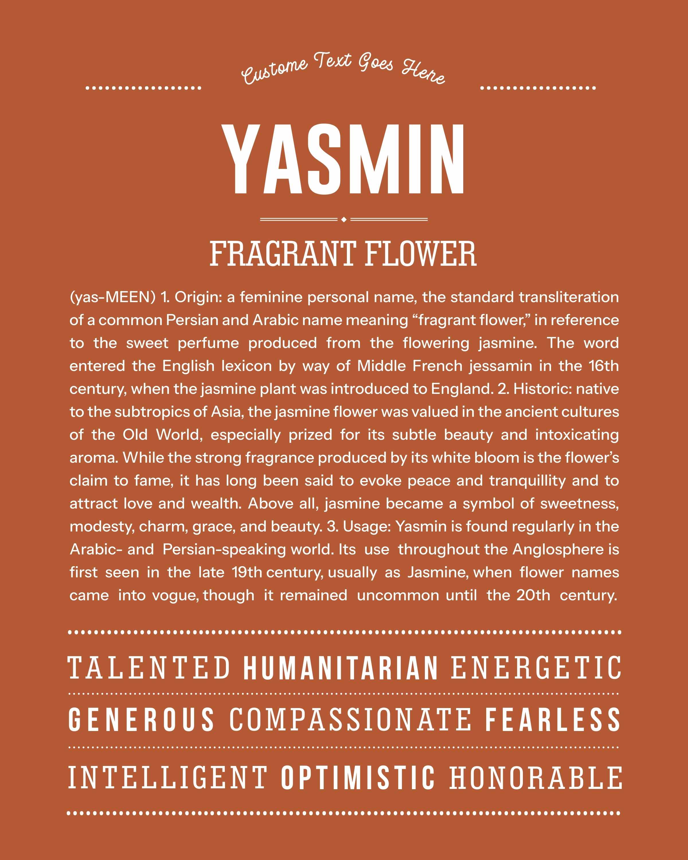 Yasmin | Personalised Name Meaning Print – Custom Name Art Gift