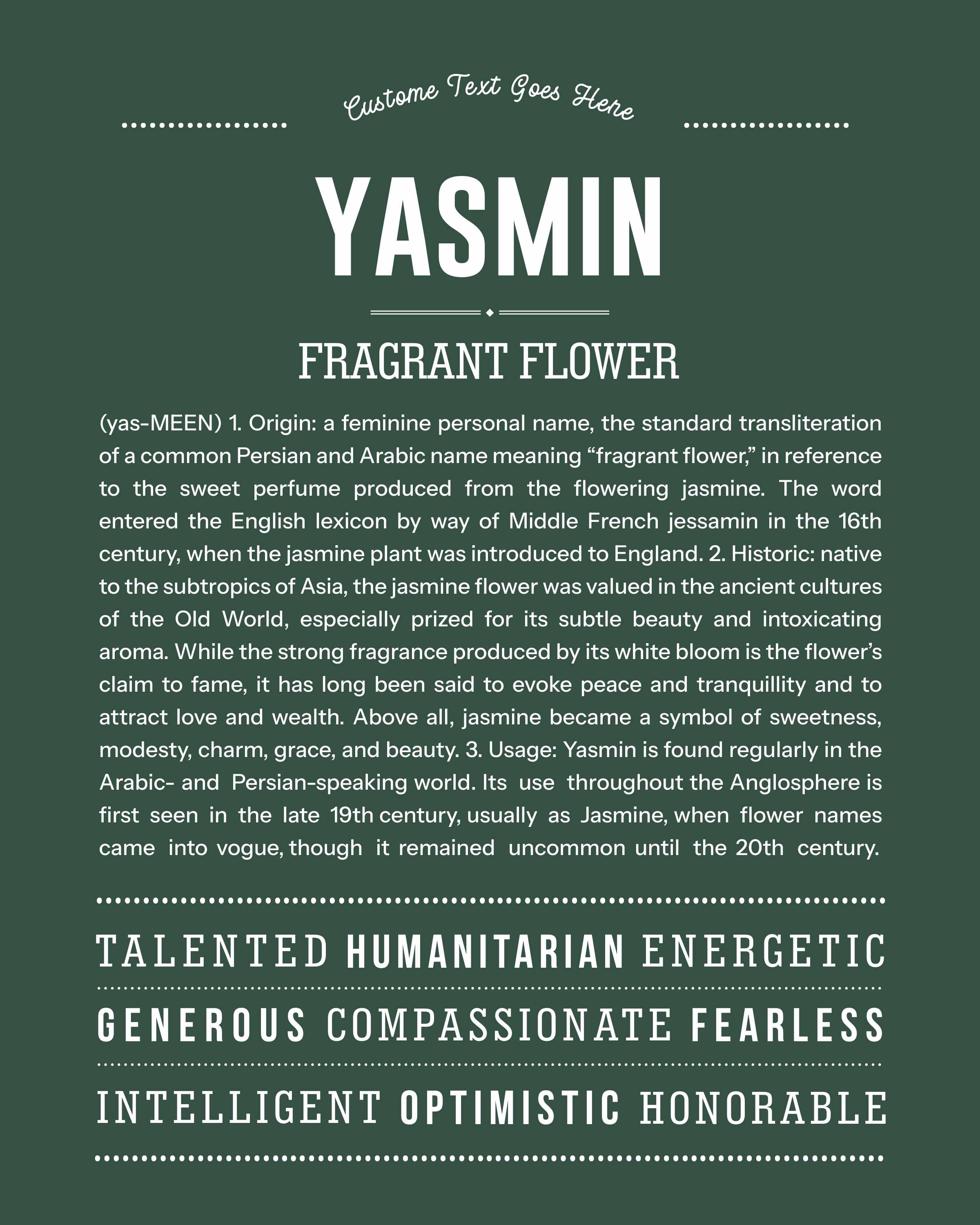 Yasmin | Personalised Name Meaning Print – Custom Name Art Gift