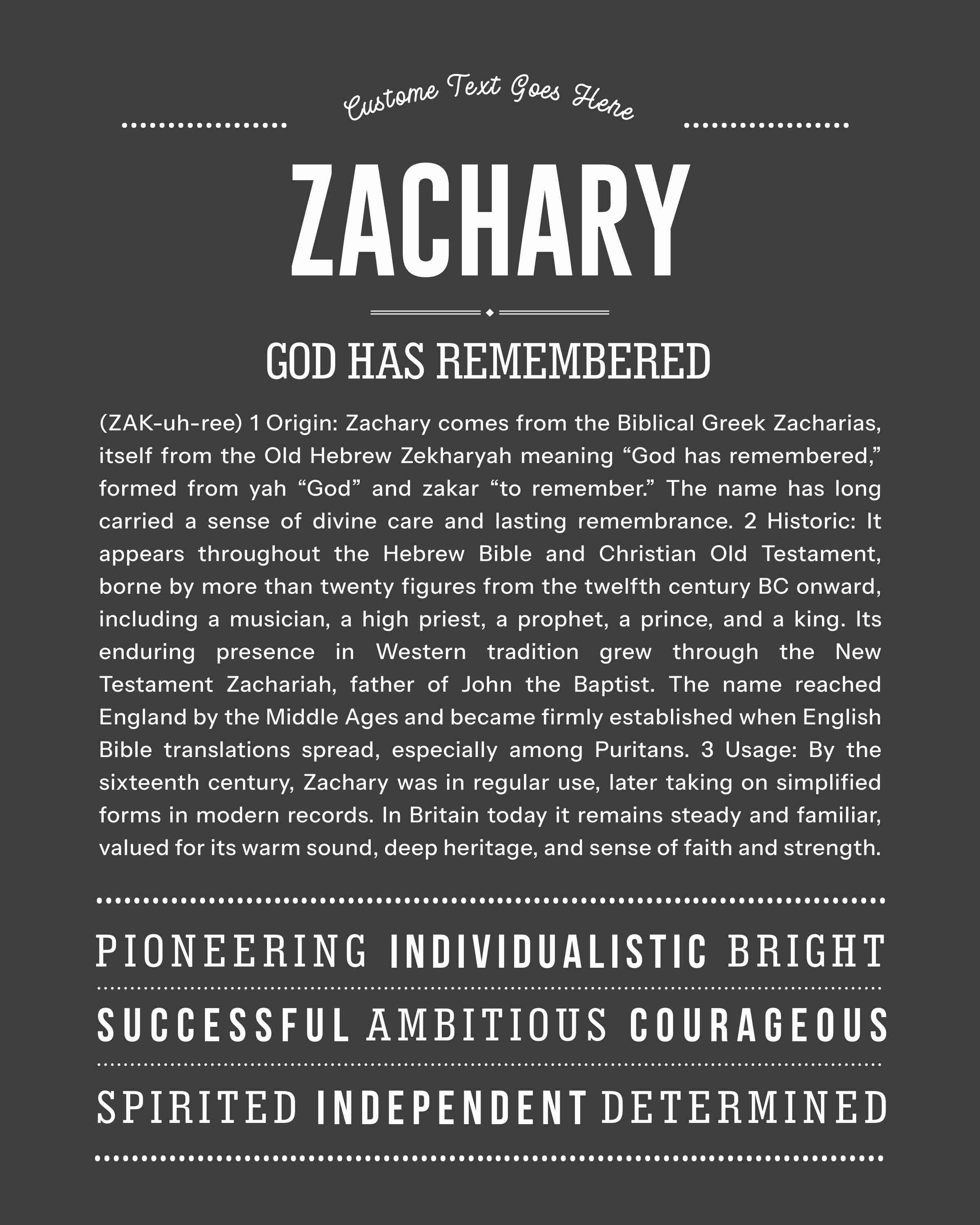 Zachary | Personalised Name Meaning Print – Custom Name Art Gift