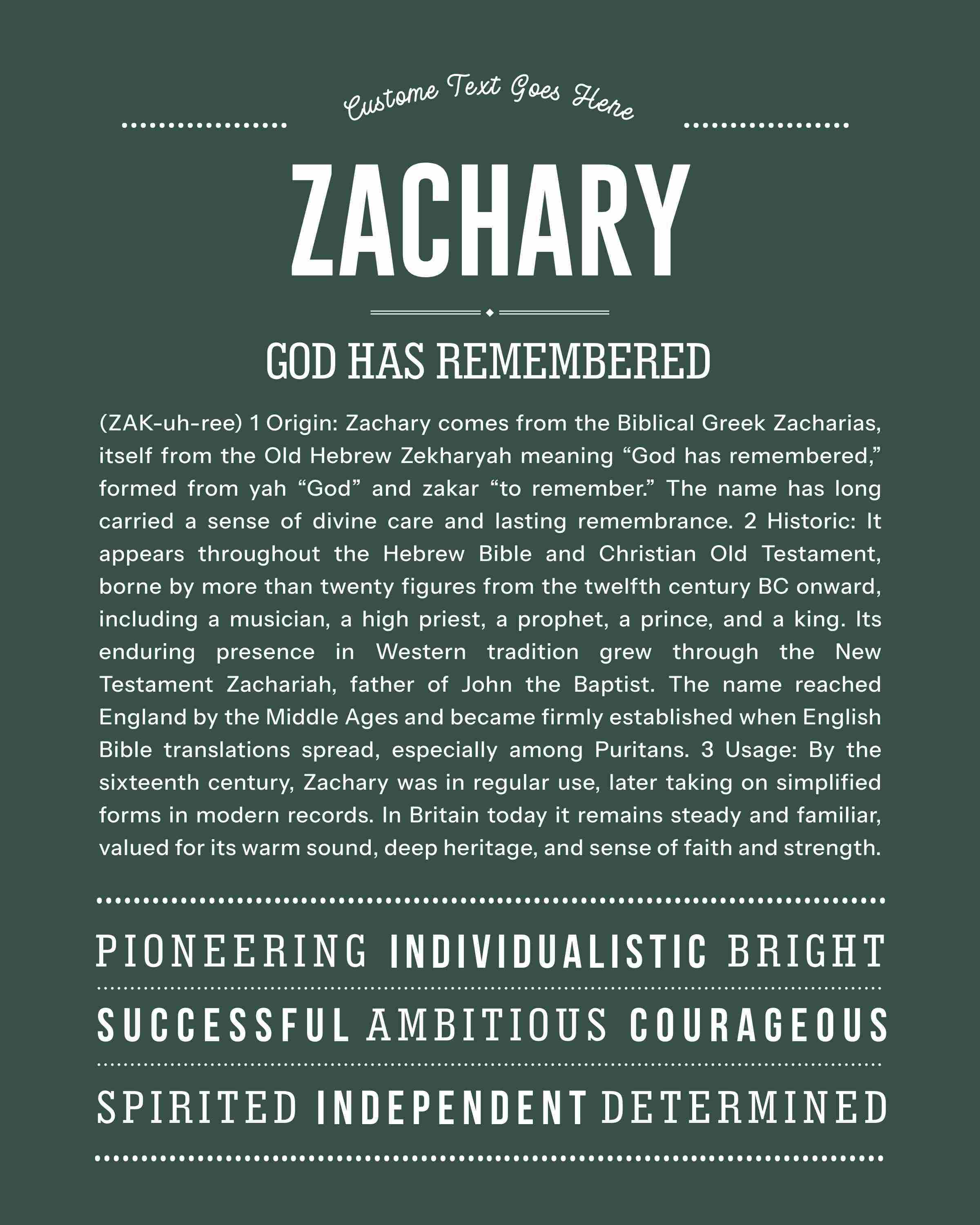 Zachary | Personalised Name Meaning Print – Custom Name Art Gift