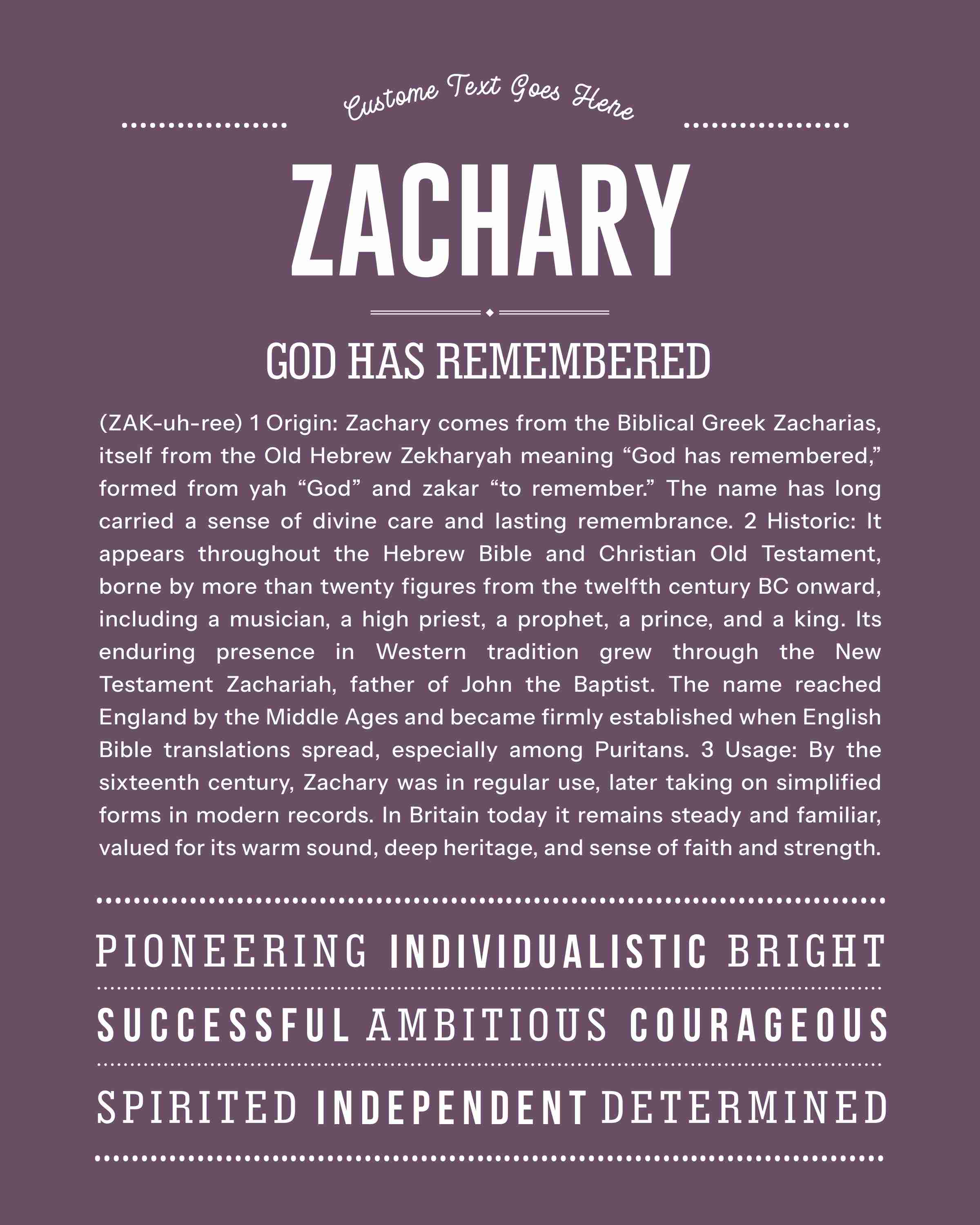 Zachary | Personalised Name Meaning Print – Custom Name Art Gift