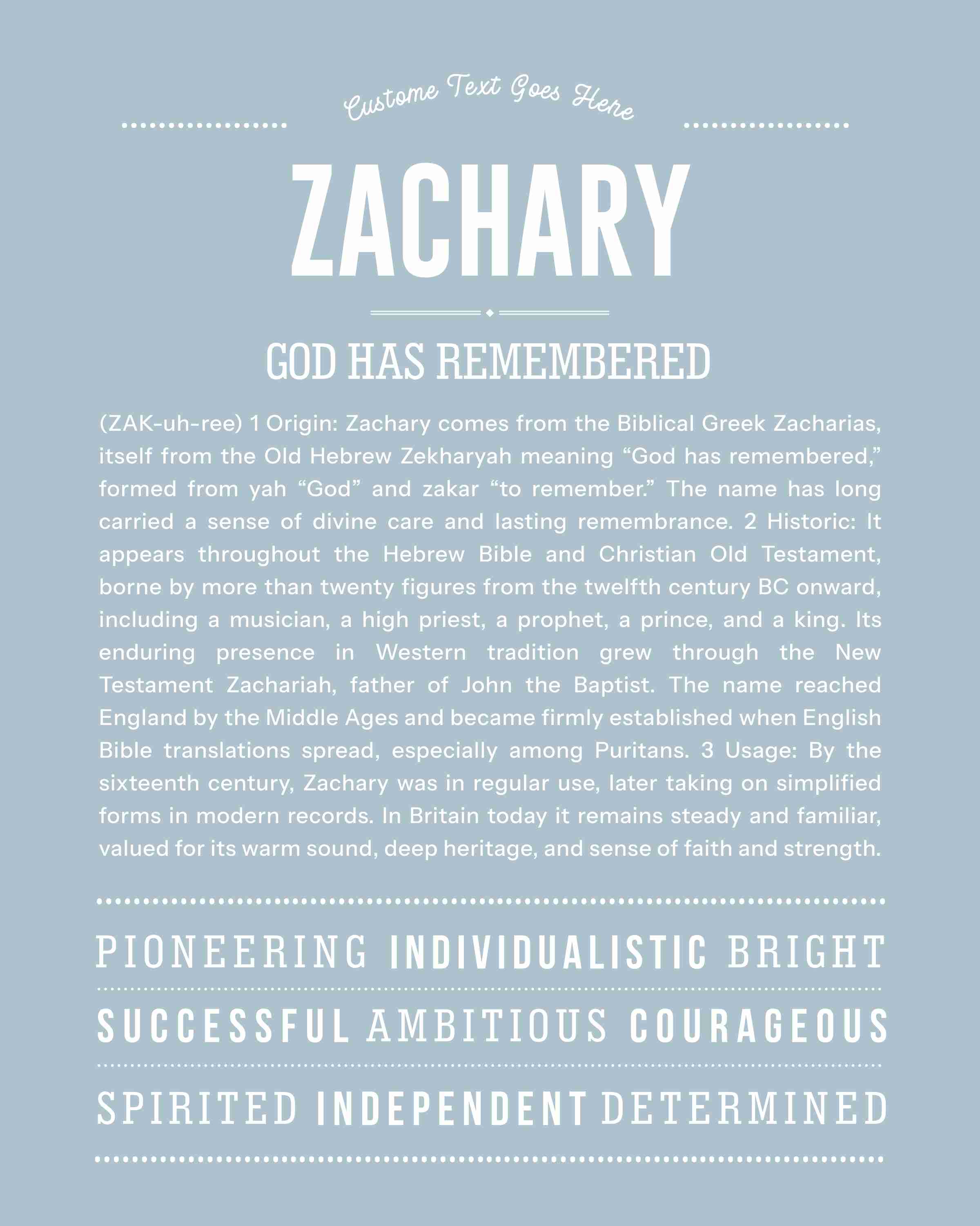 Zachary | Personalised Name Meaning Print – Custom Name Art Gift