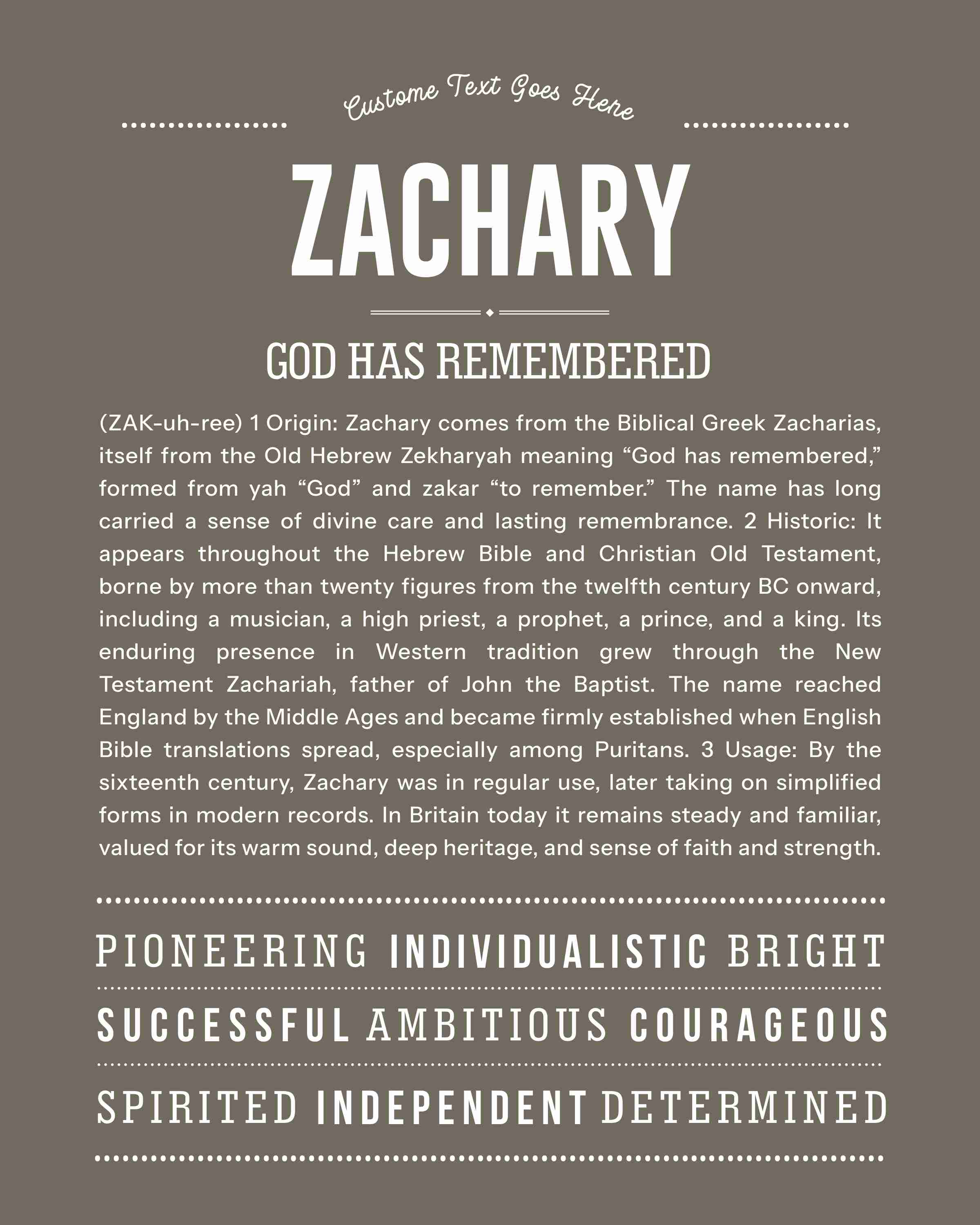 Zachary | Personalised Name Meaning Print – Custom Name Art Gift