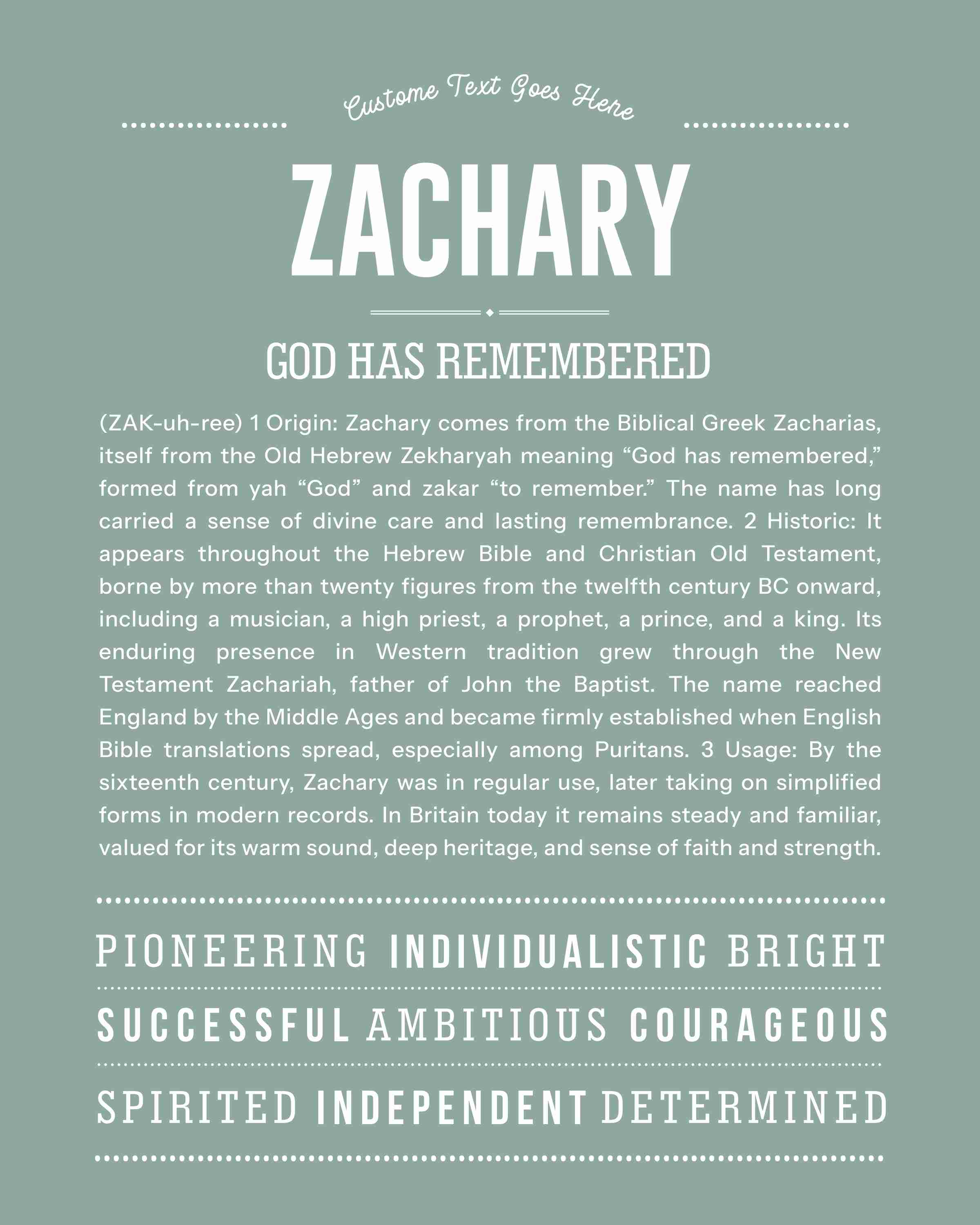 Zachary | Personalised Name Meaning Print – Custom Name Art Gift