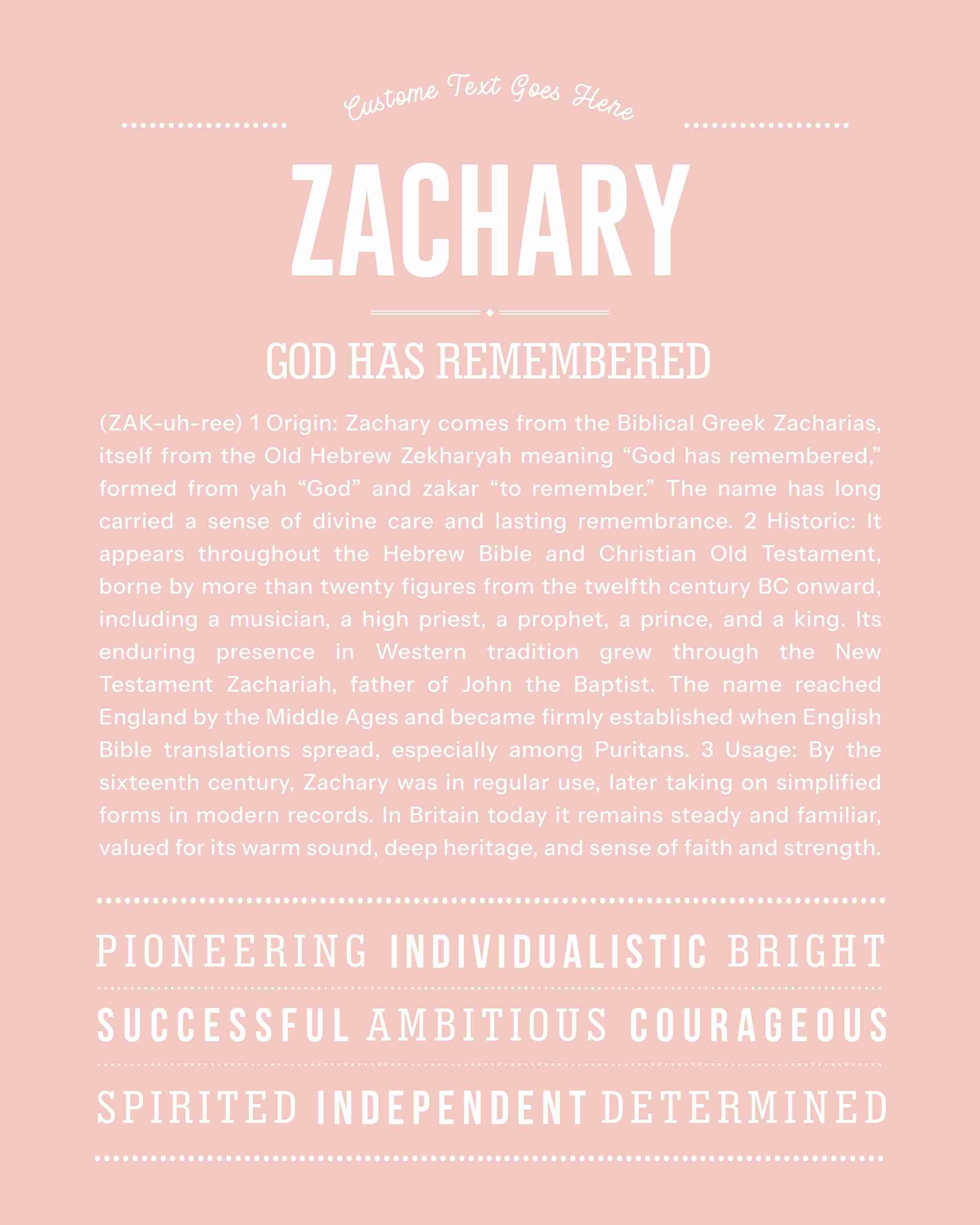 Zachary | Personalised Name Meaning Print – Custom Name Art Gift