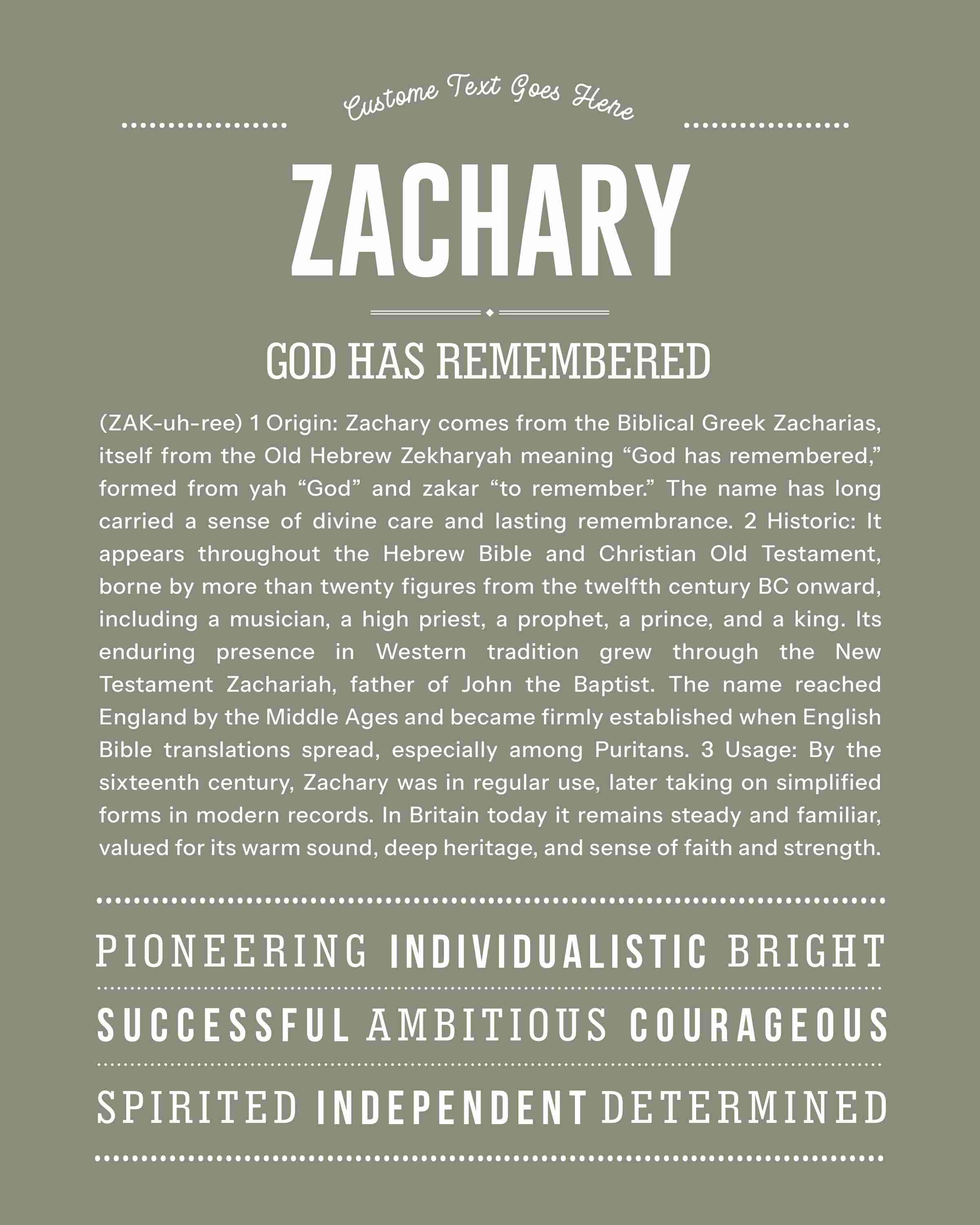 Zachary | Personalised Name Meaning Print – Custom Name Art Gift