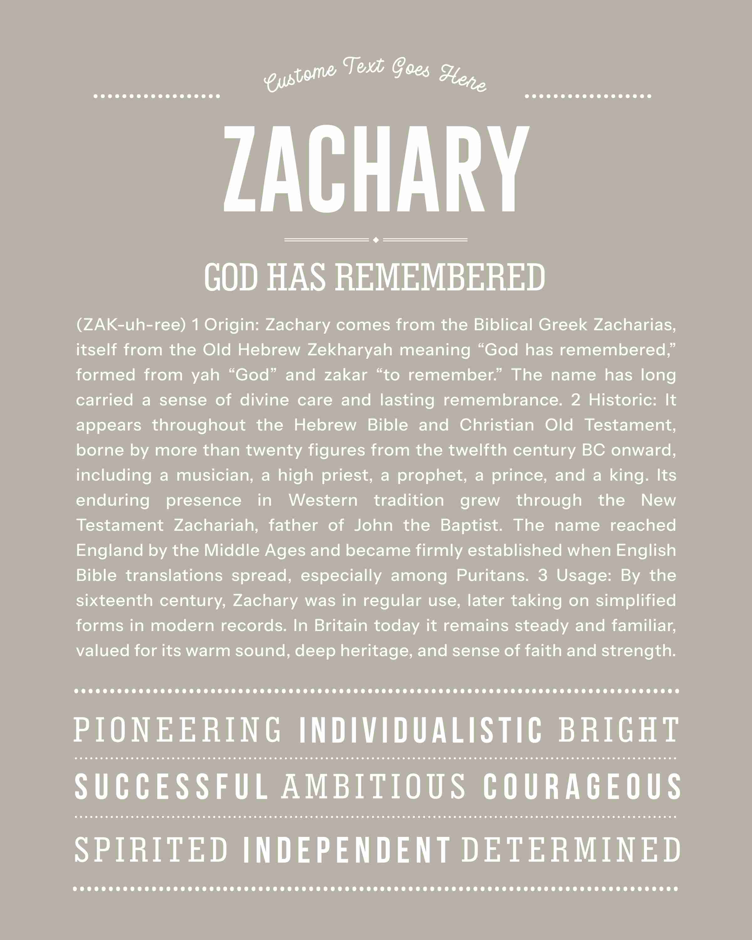 Zachary | Personalised Name Meaning Print – Custom Name Art Gift