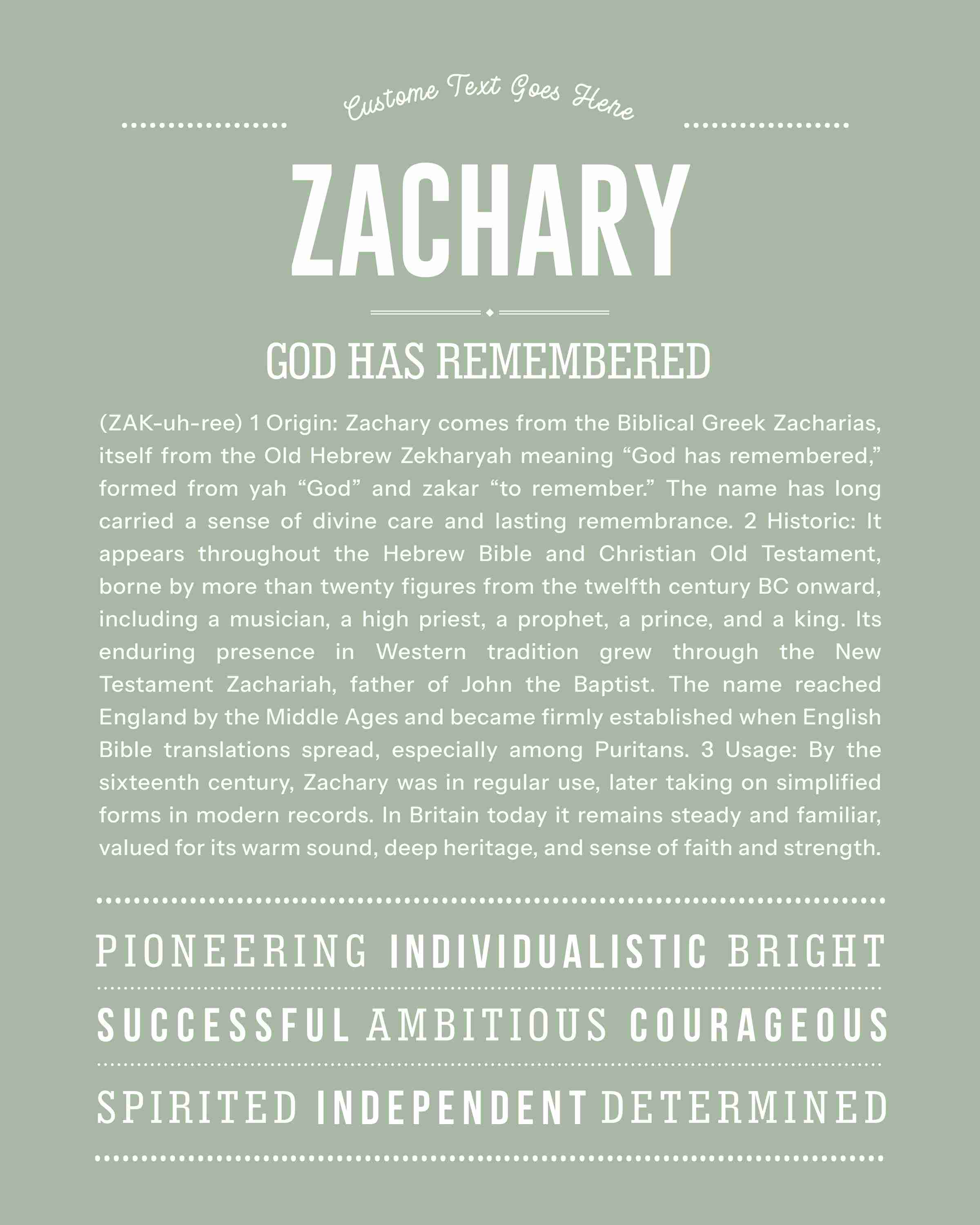 Zachary | Personalised Name Meaning Print – Custom Name Art Gift
