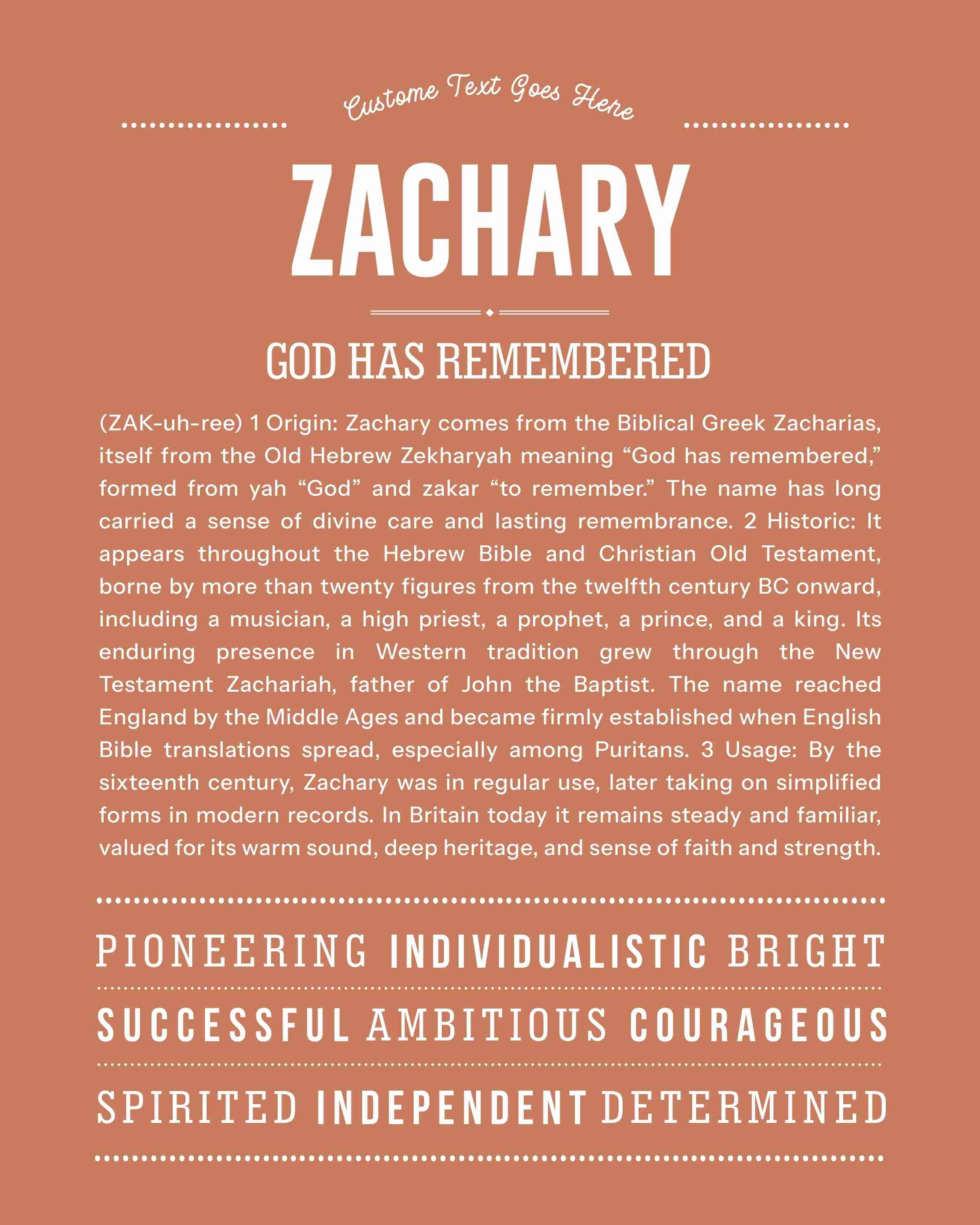 Zachary | Personalised Name Meaning Print – Custom Name Art Gift