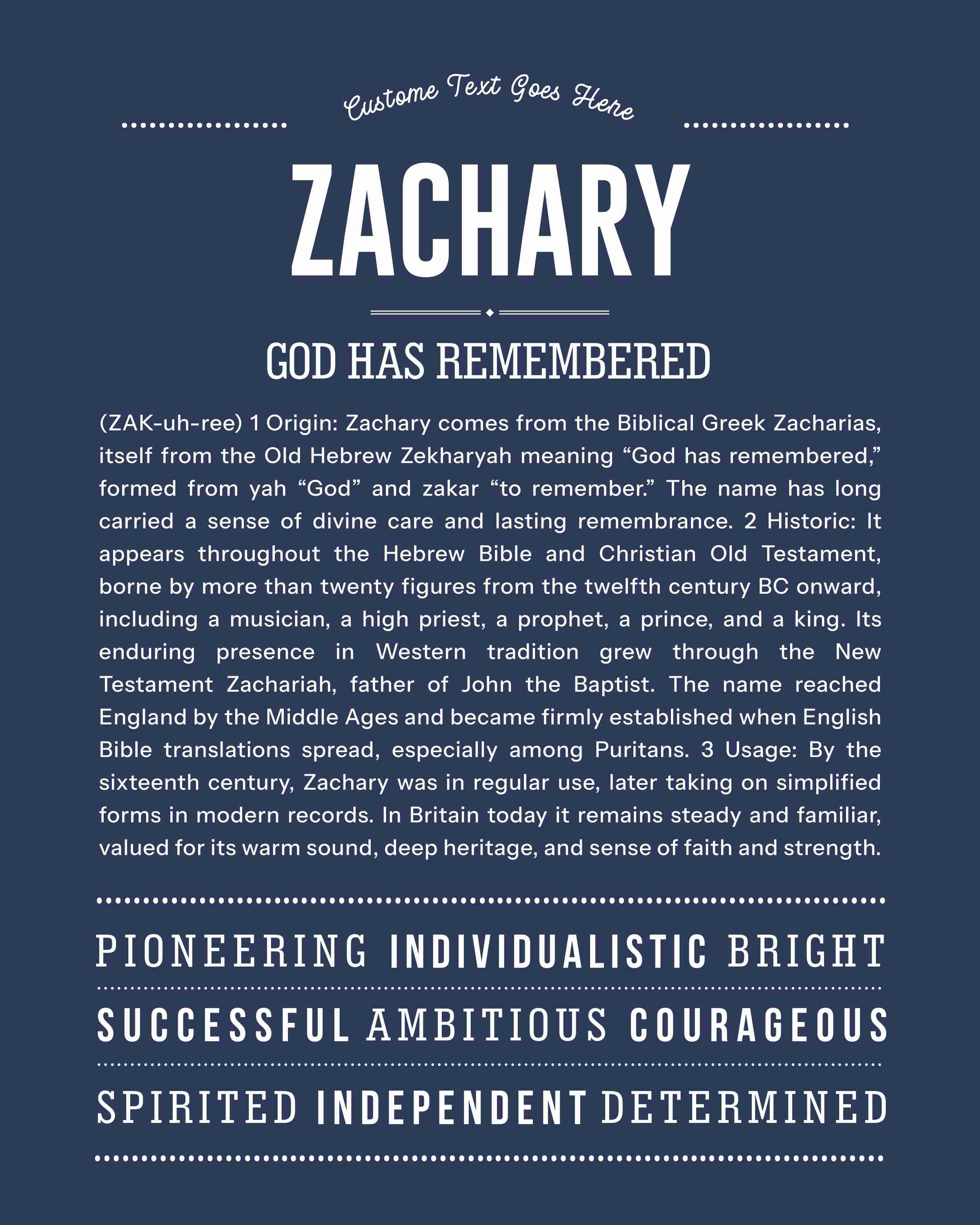 Zachary | Personalised Name Meaning Print – Custom Name Art Gift