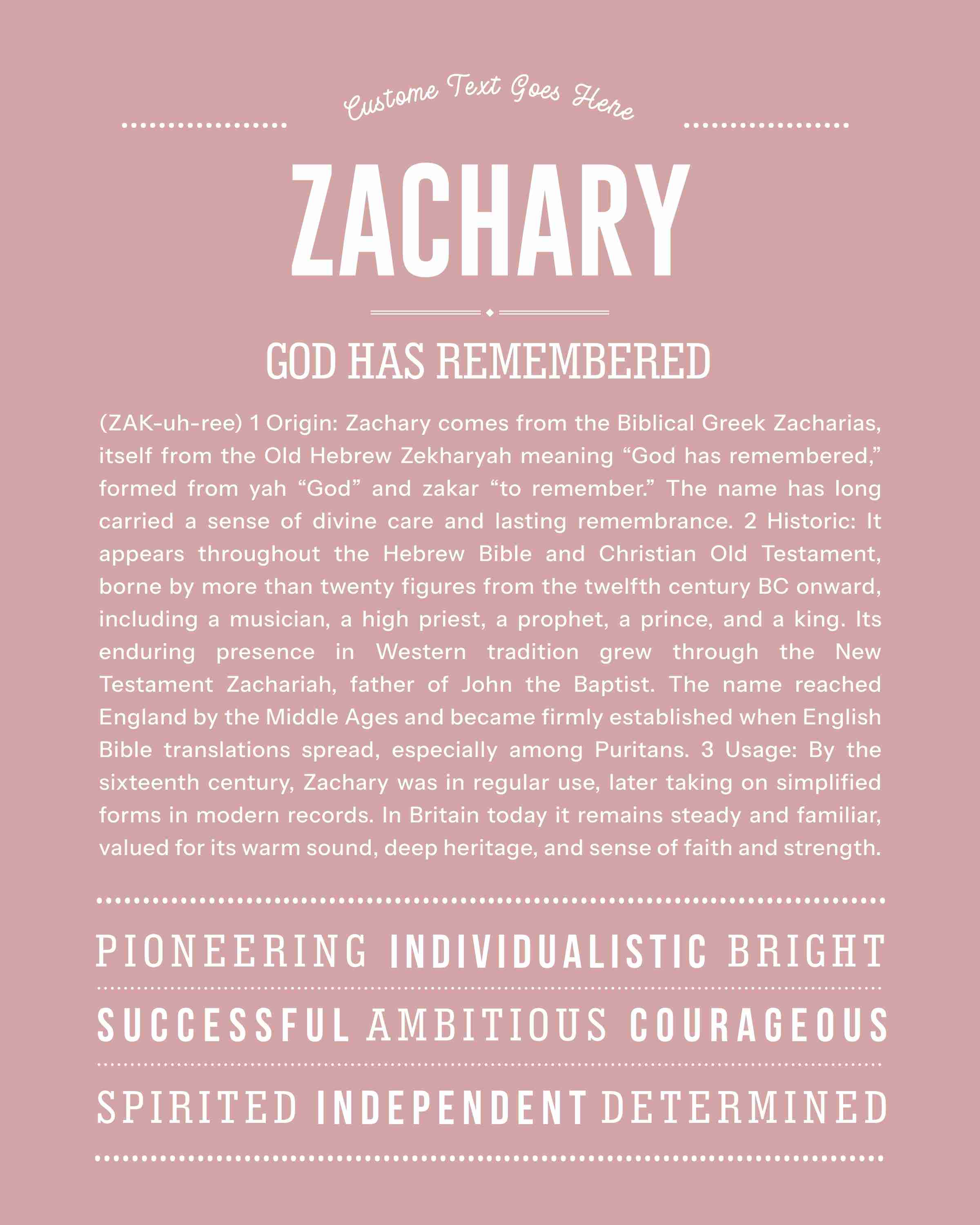 Zachary | Personalised Name Meaning Print – Custom Name Art Gift