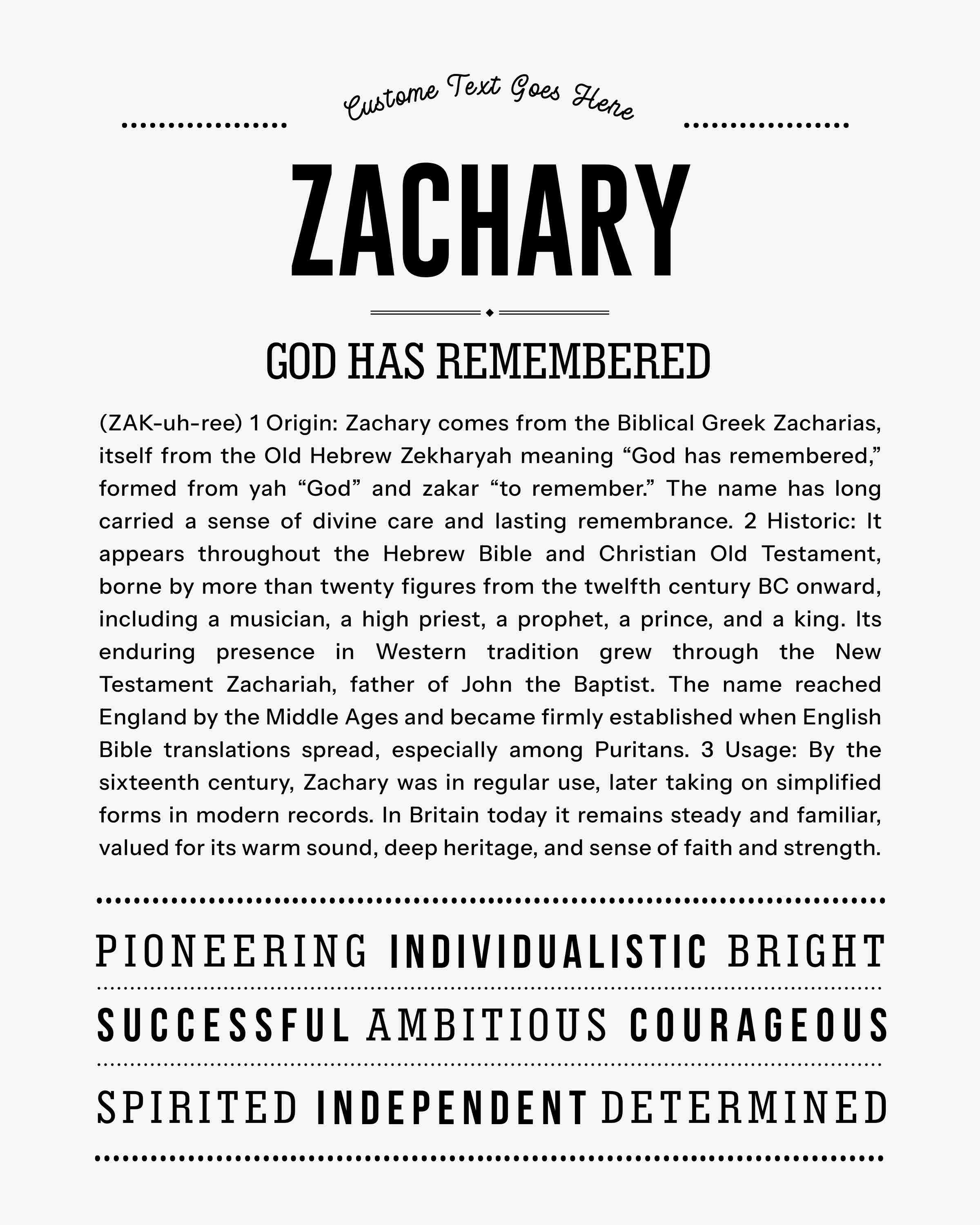 Zachary | Personalised Name Meaning Print – Custom Name Art Gift