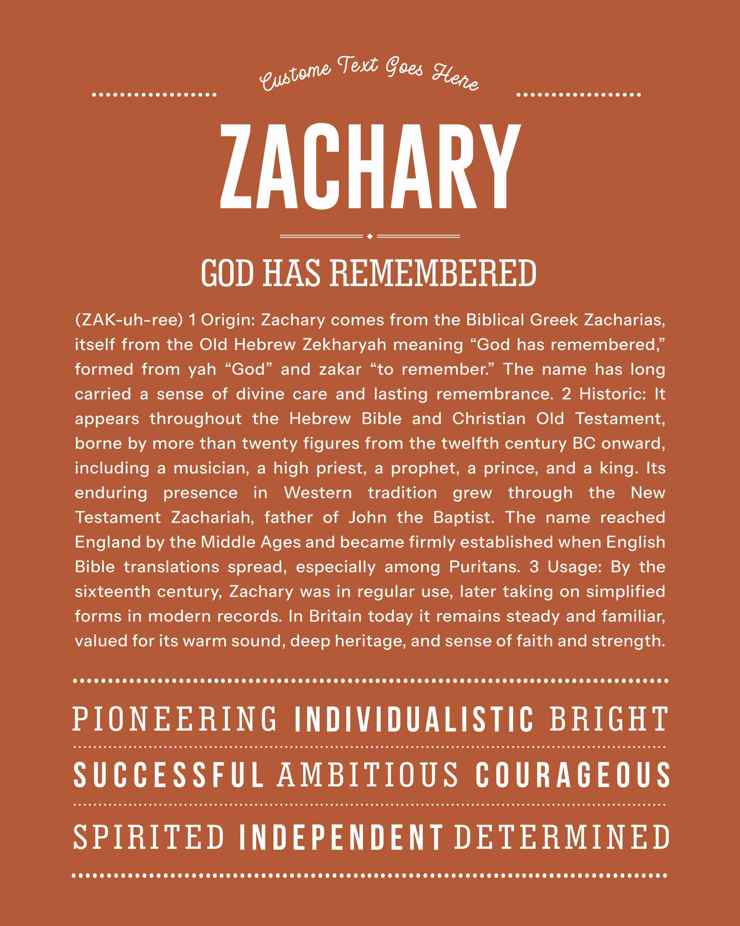 Zachary | Personalised Name Meaning Print – Custom Name Art Gift