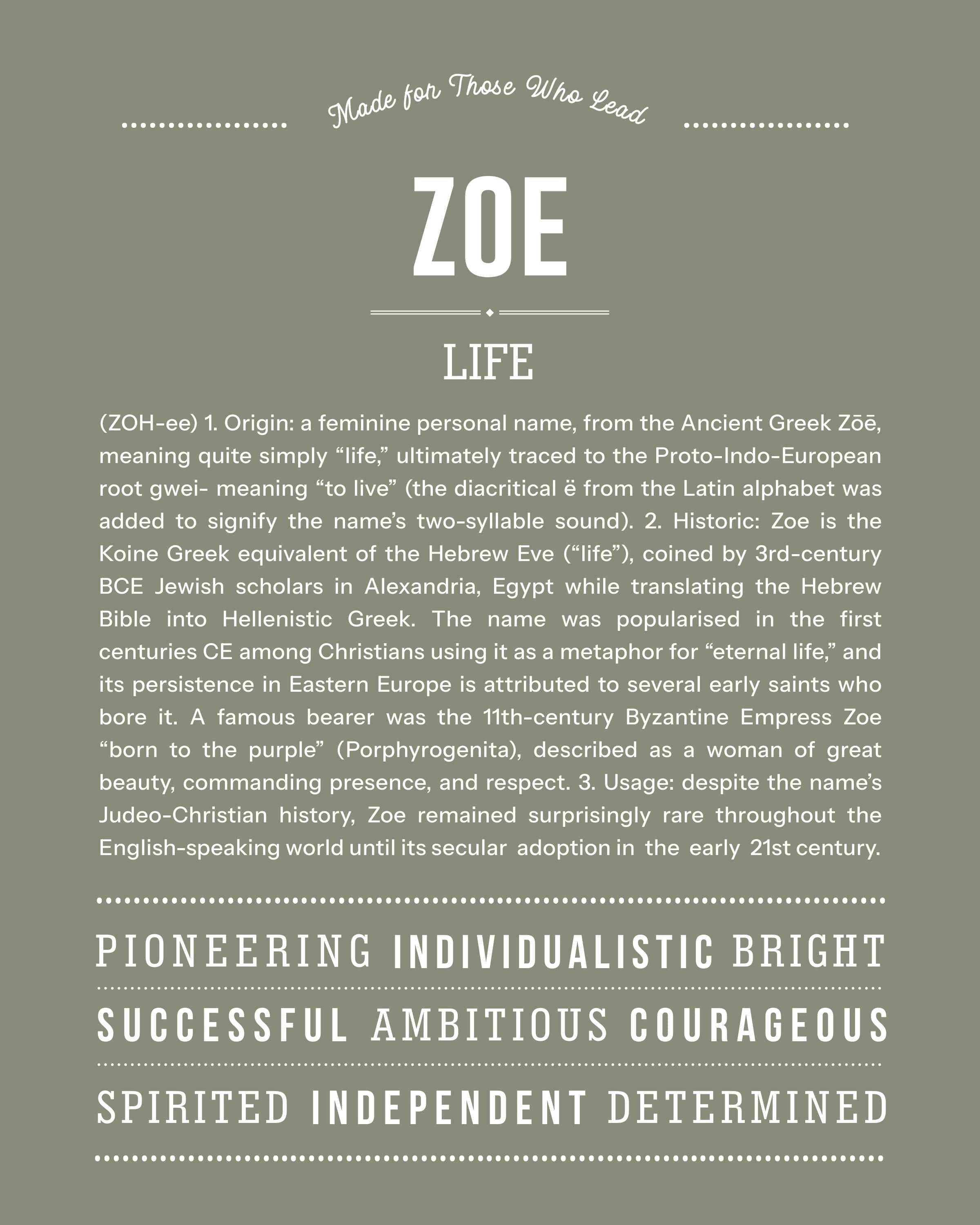 Zoe | Personalised Name Meaning Print – Custom Name Art Gift