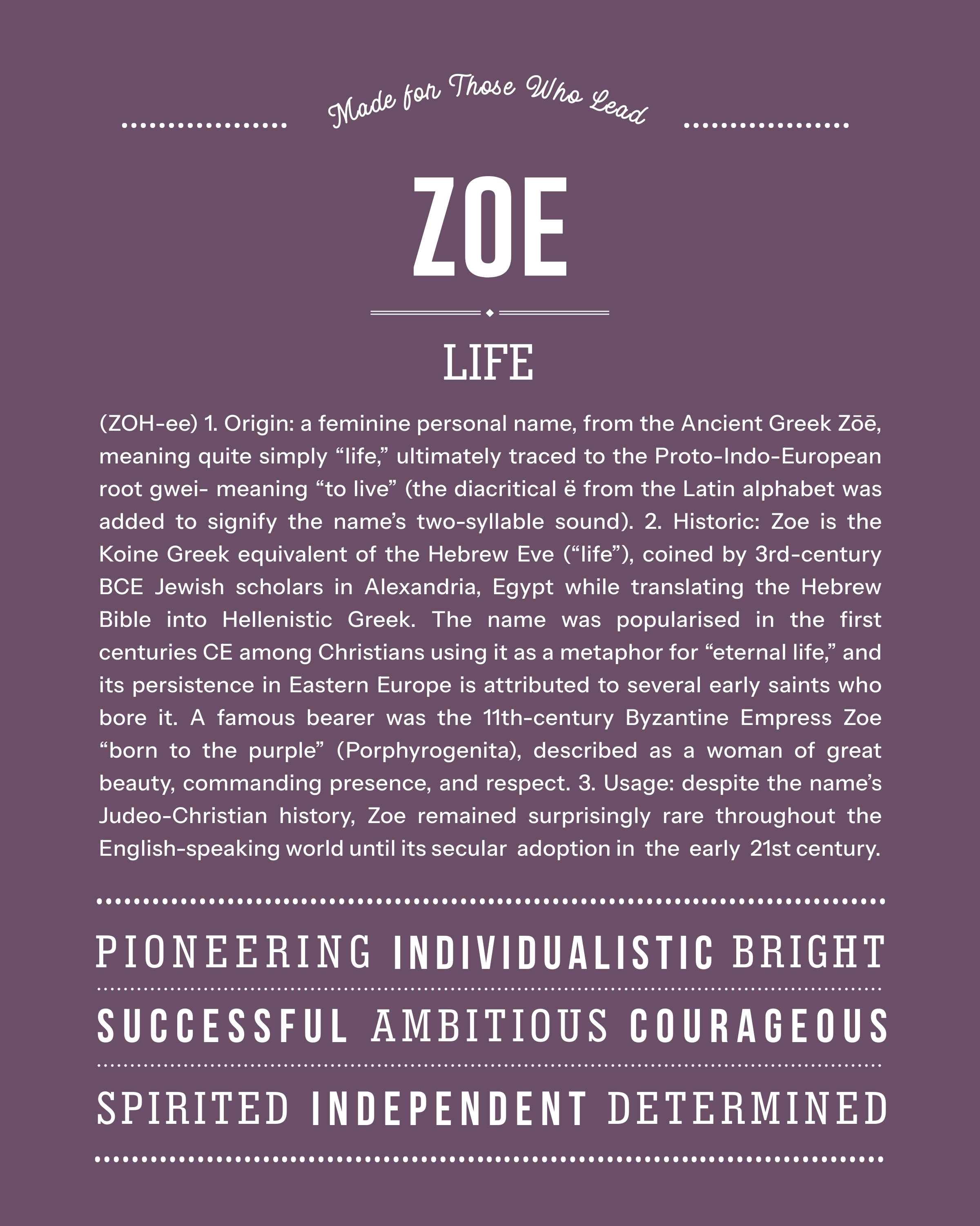 Zoe | Personalised Name Meaning Print – Custom Name Art Gift