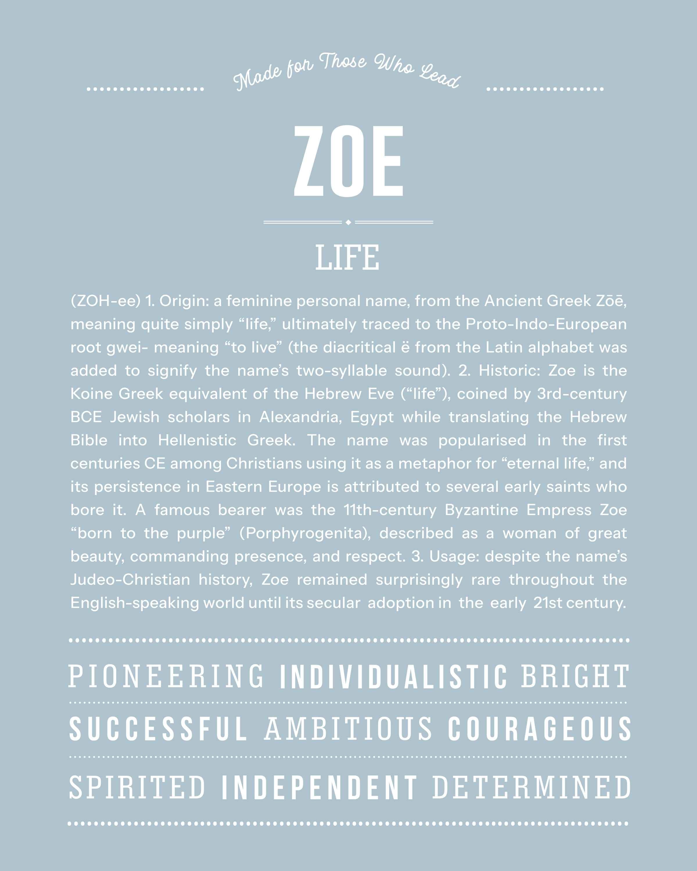 Zoe | Personalised Name Meaning Print – Custom Name Art Gift