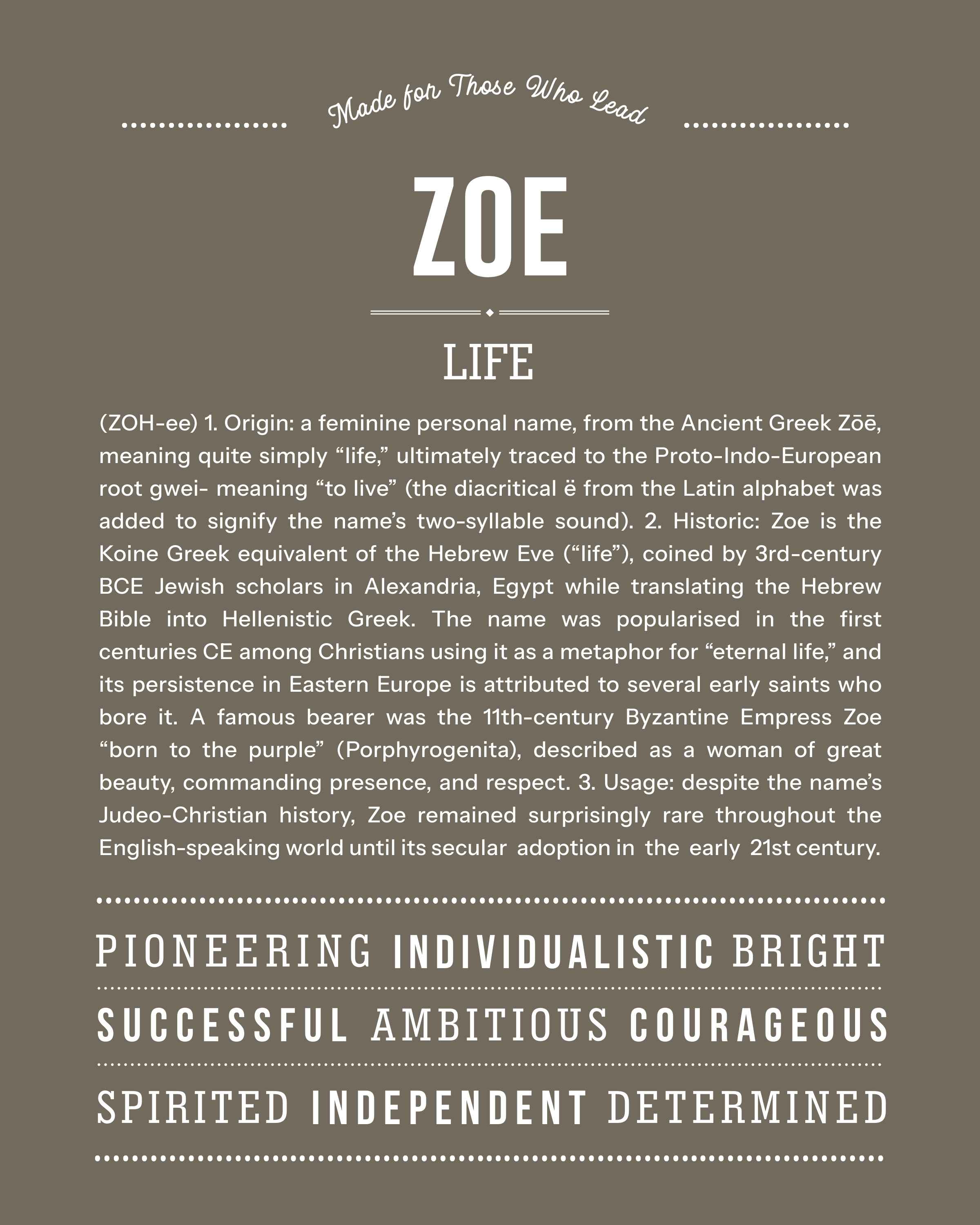 Zoe | Personalised Name Meaning Print – Custom Name Art Gift