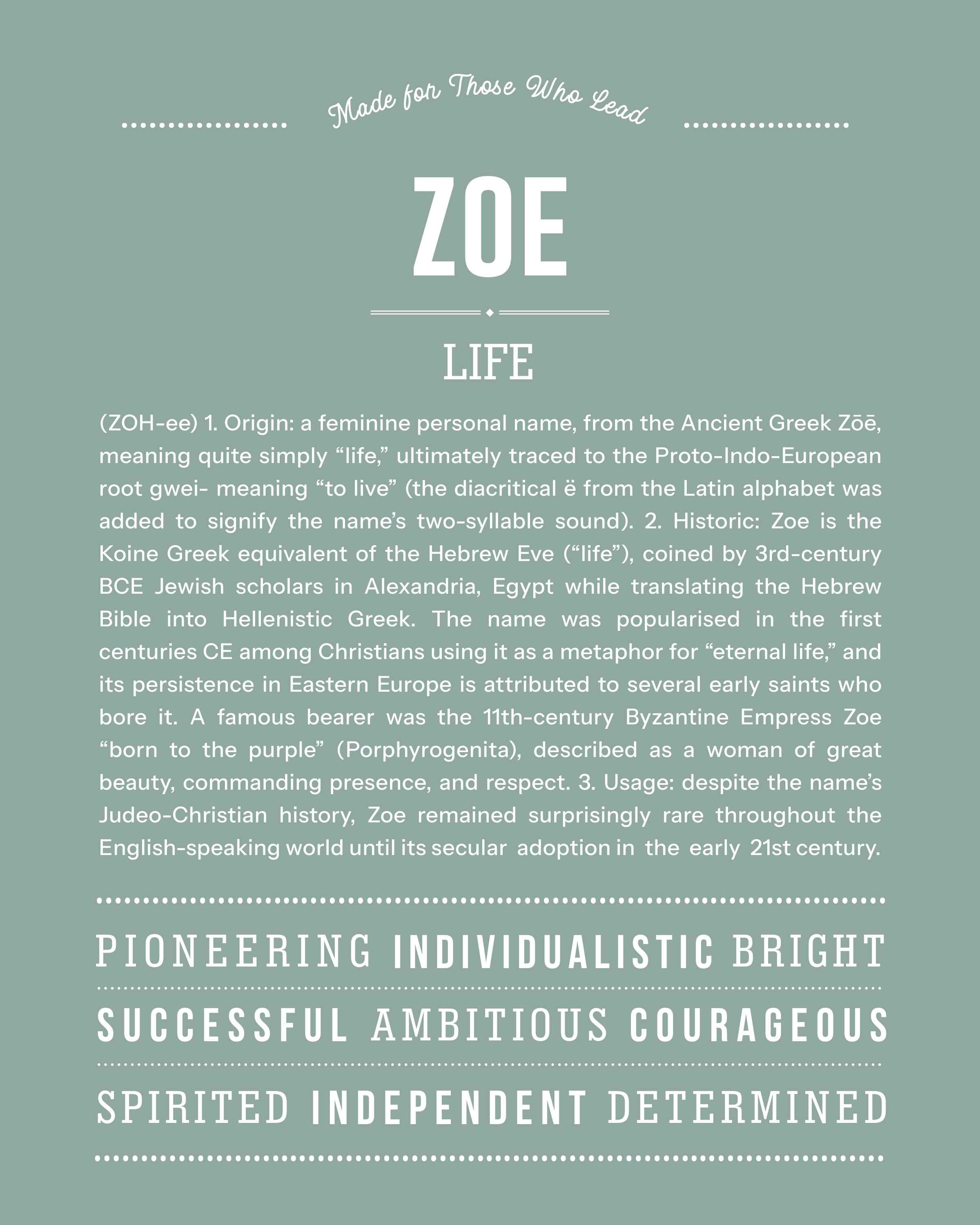 Zoe | Personalised Name Meaning Print – Custom Name Art Gift