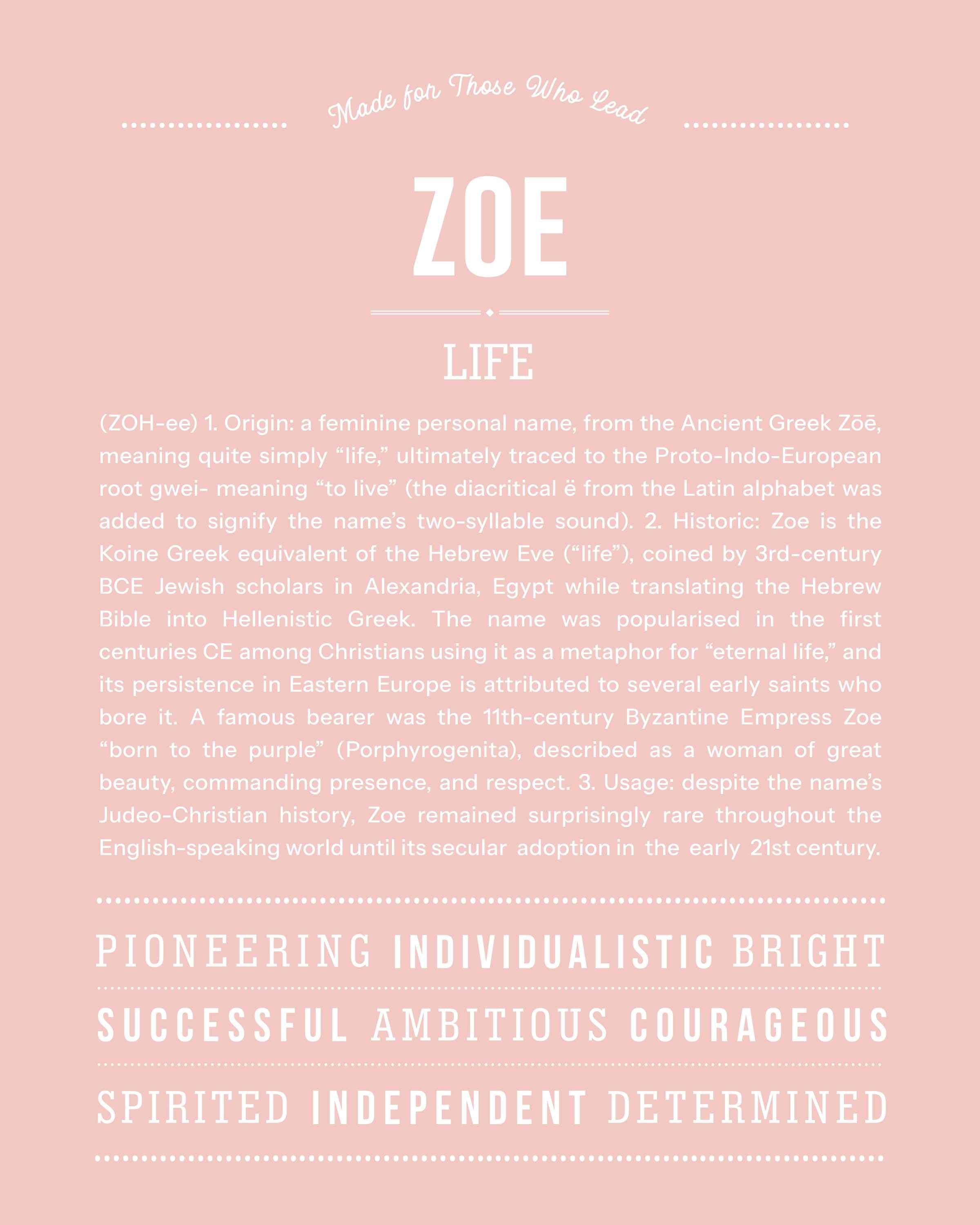 Zoe | Personalised Name Meaning Print – Custom Name Art Gift