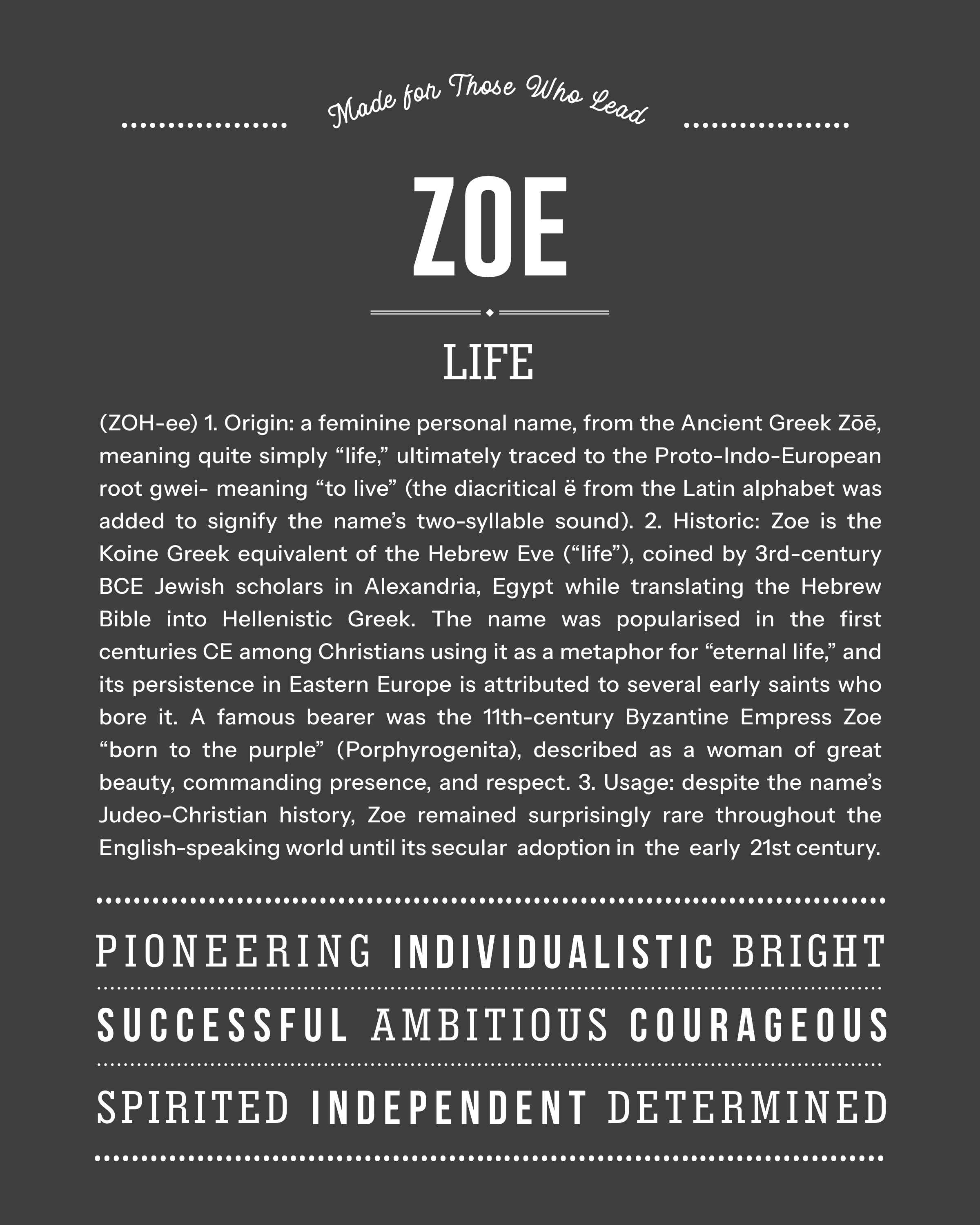 Zoe | Personalised Name Meaning Print – Custom Name Art Gift
