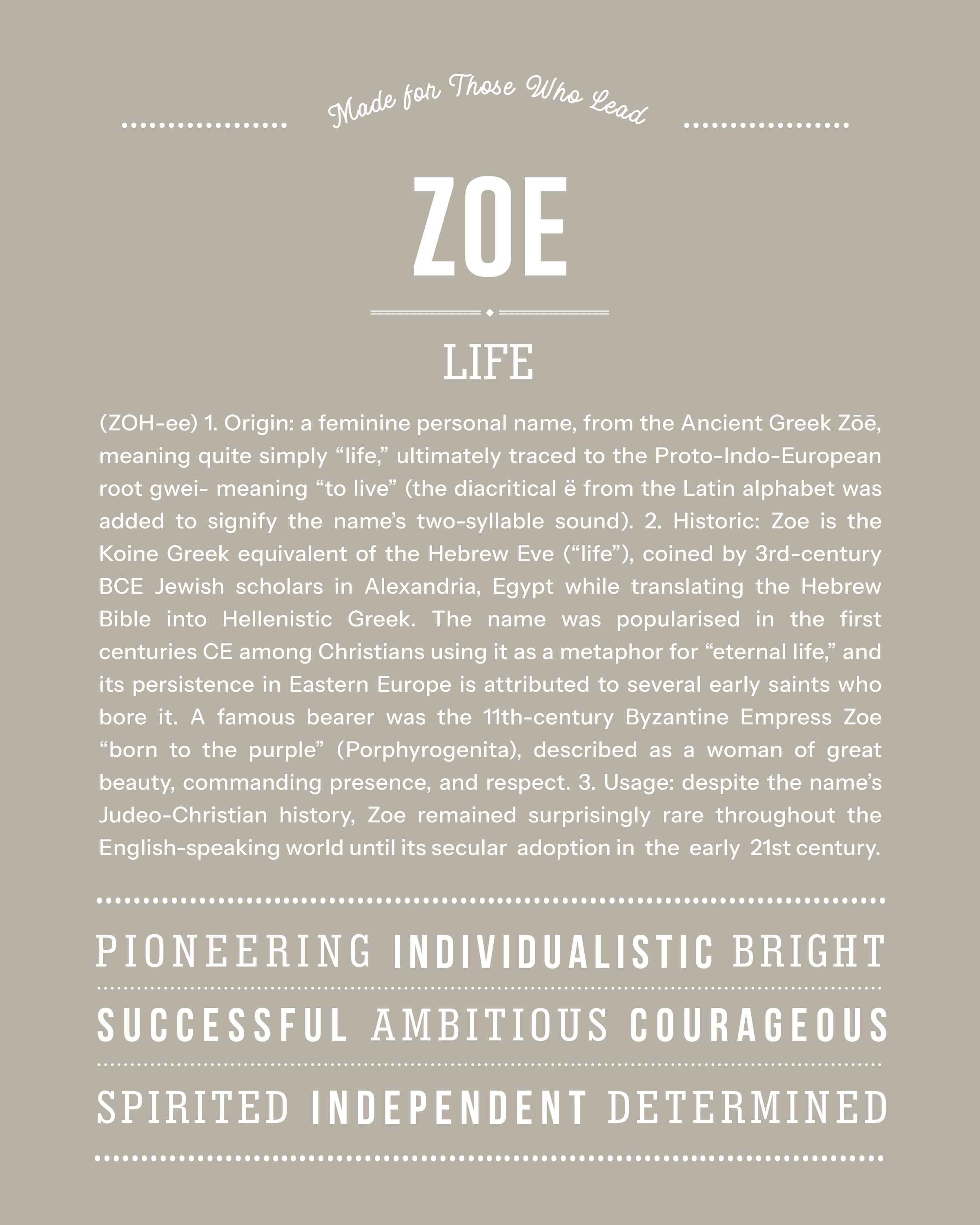 Zoe | Personalised Name Meaning Print – Custom Name Art Gift