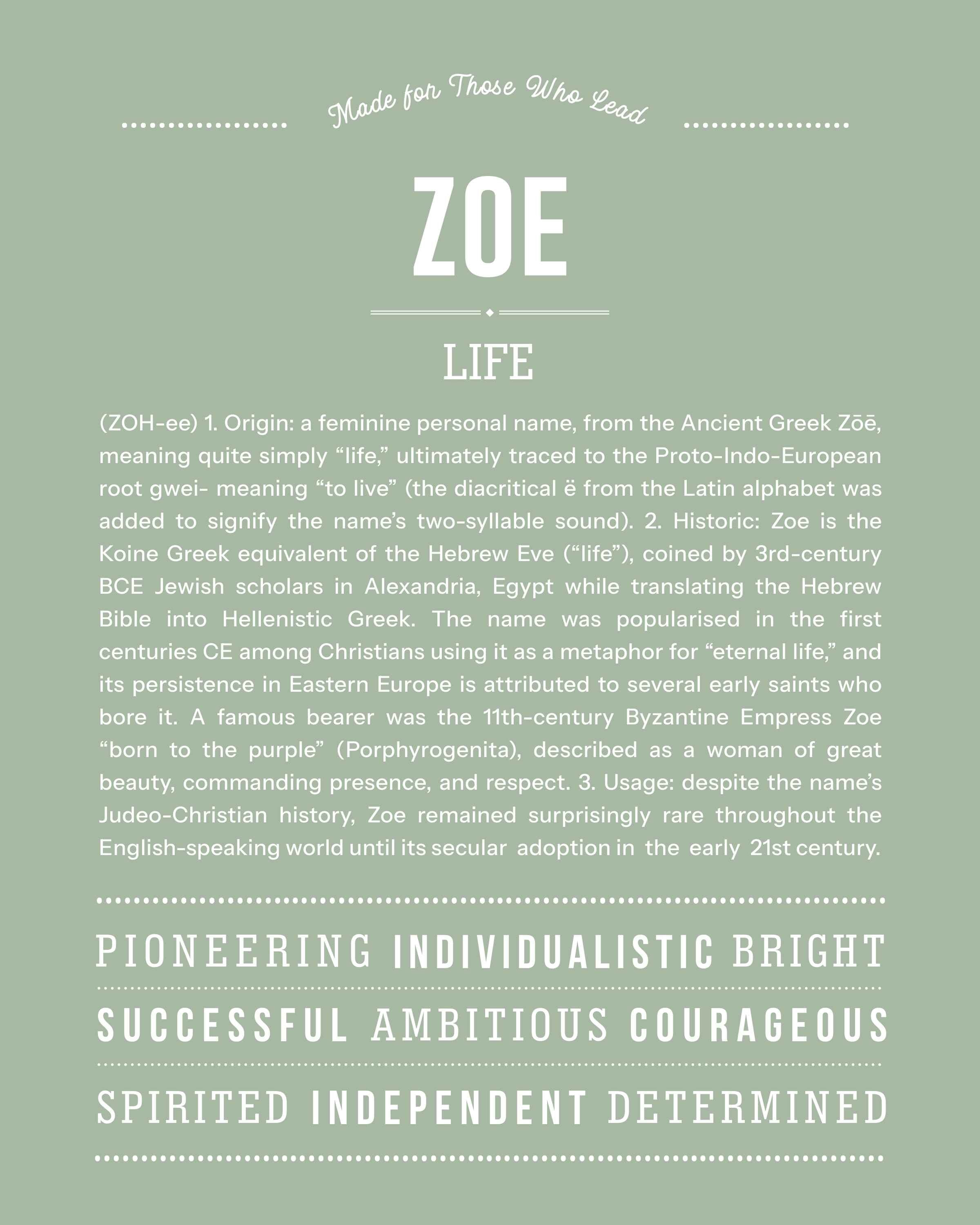 Zoe | Personalised Name Meaning Print – Custom Name Art Gift