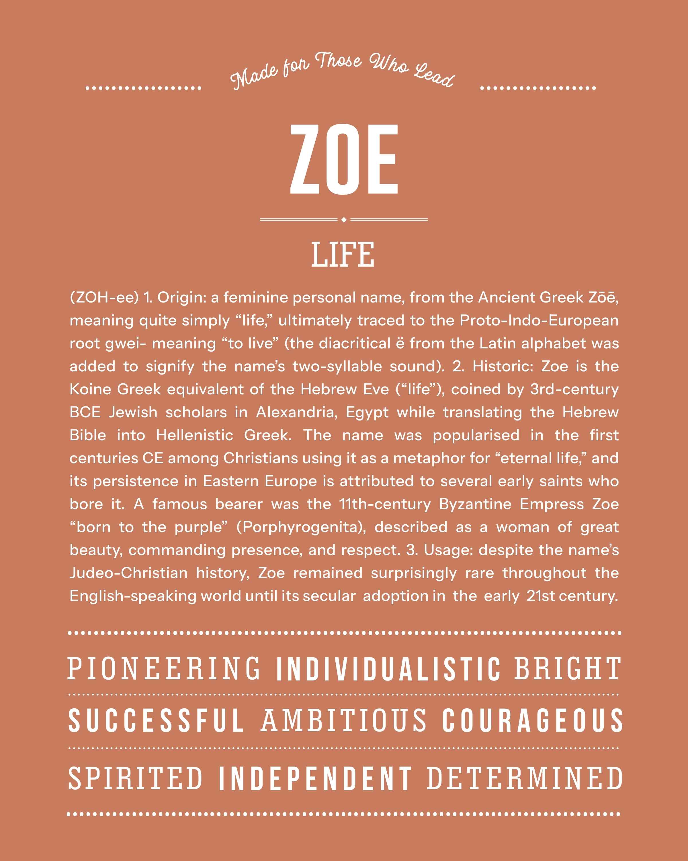 Zoe | Personalised Name Meaning Print – Custom Name Art Gift