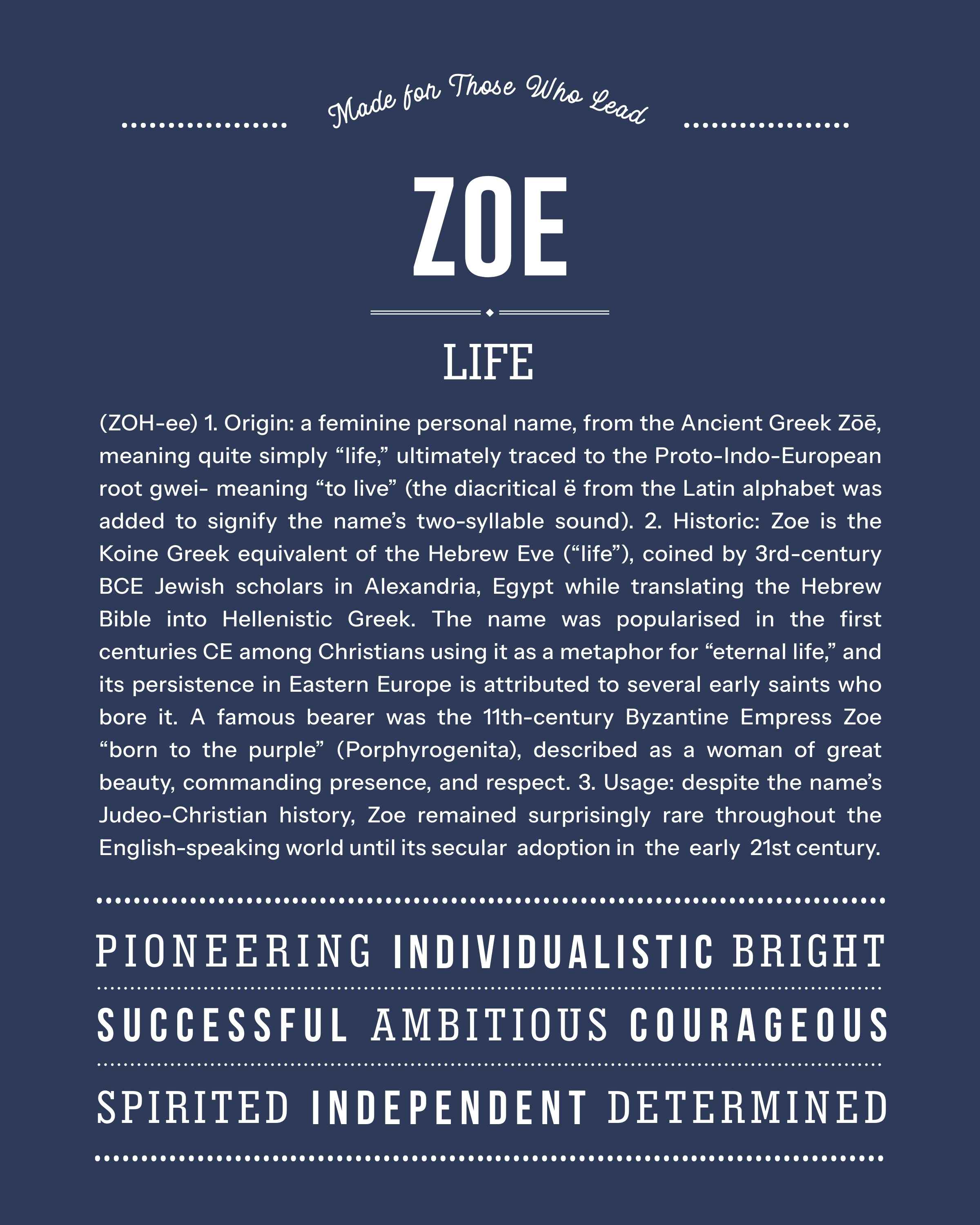 Zoe | Personalised Name Meaning Print – Custom Name Art Gift