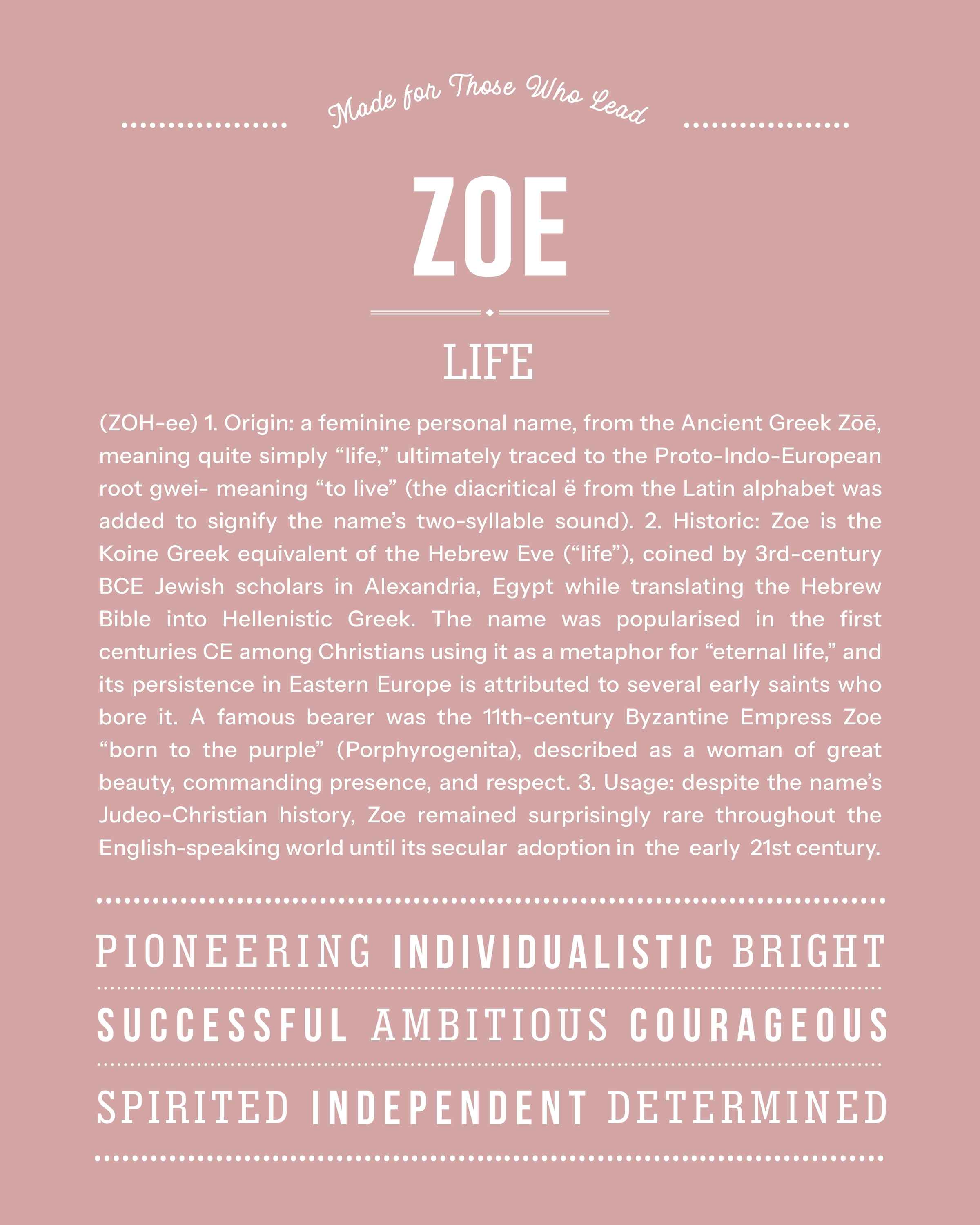 Zoe | Personalised Name Meaning Print – Custom Name Art Gift