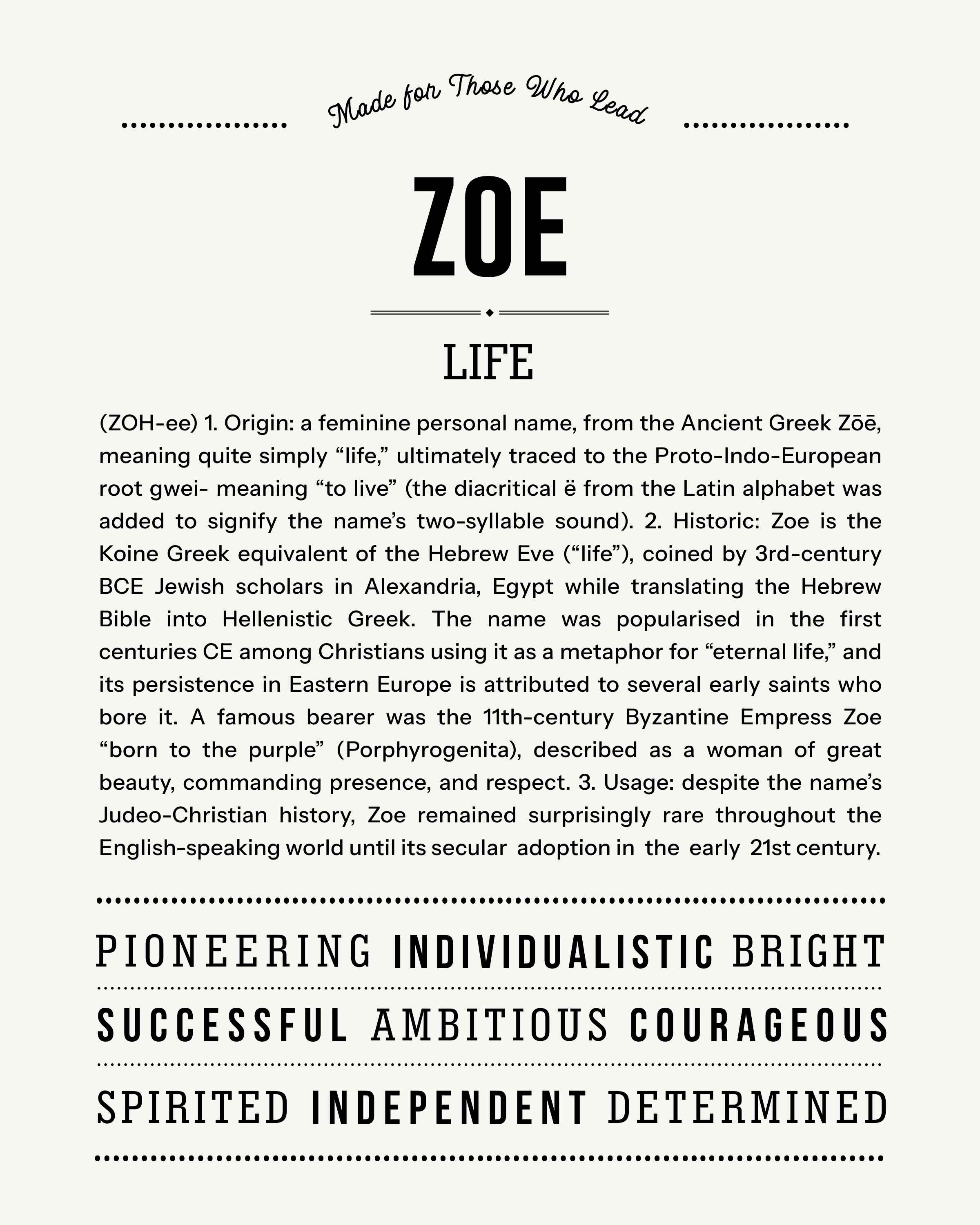 Zoe | Personalised Name Meaning Print – Custom Name Art Gift